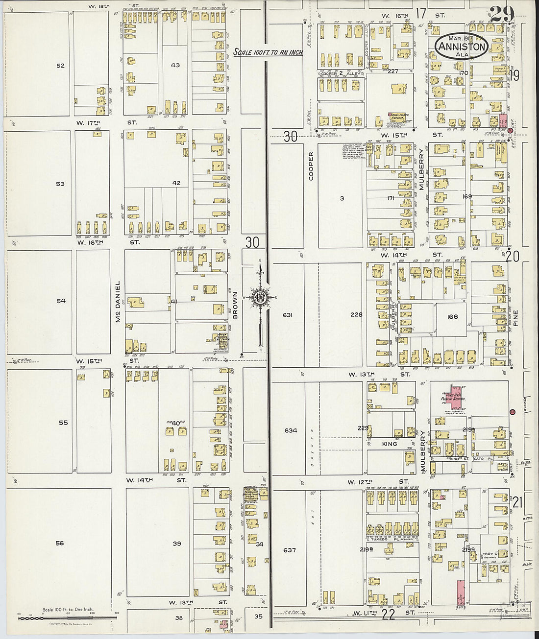 This old map of Anniston, Calhoun County, Alabama was created by Sanborn Map Company in 1917