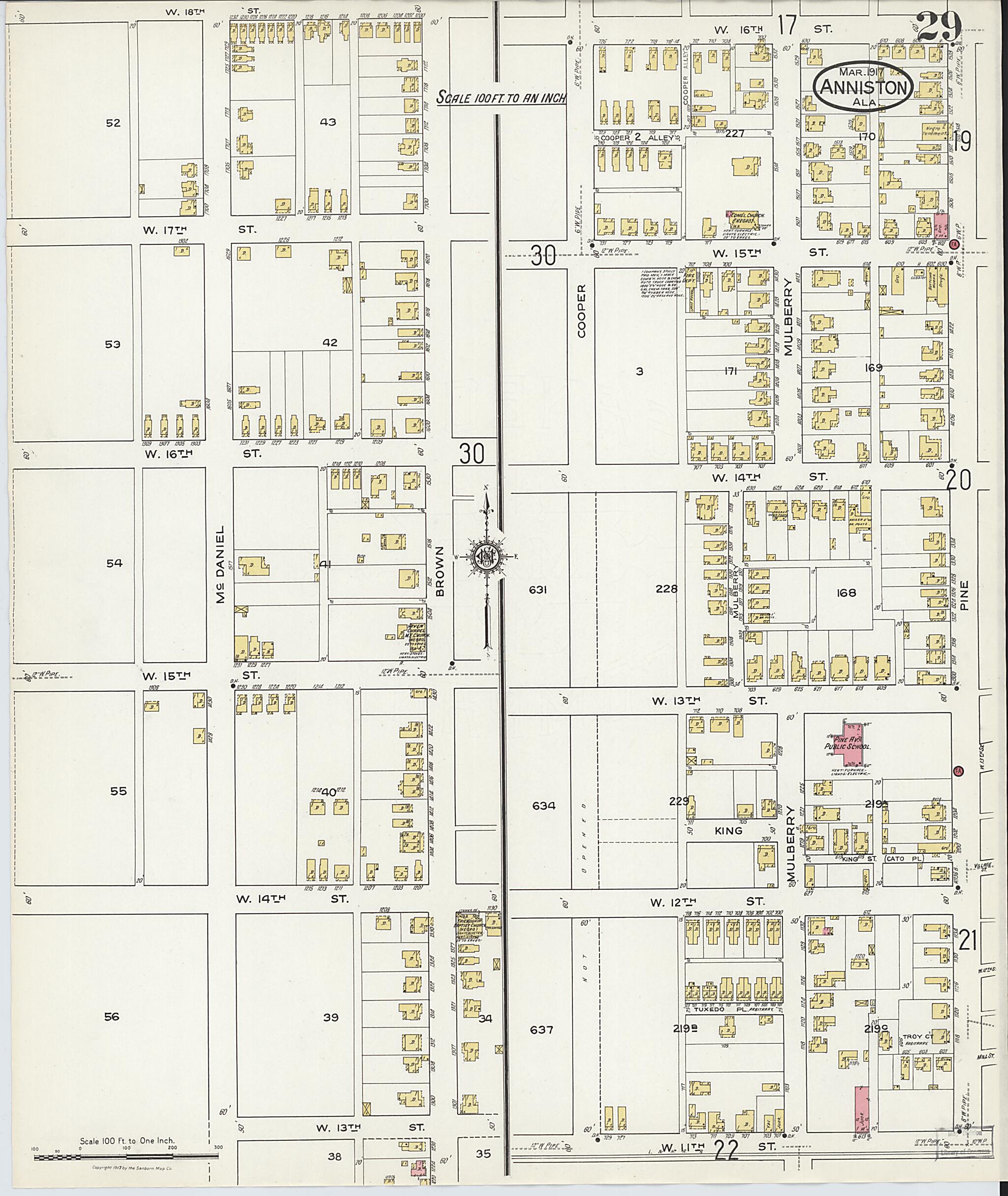 This old map of Anniston, Calhoun County, Alabama was created by Sanborn Map Company in 1917