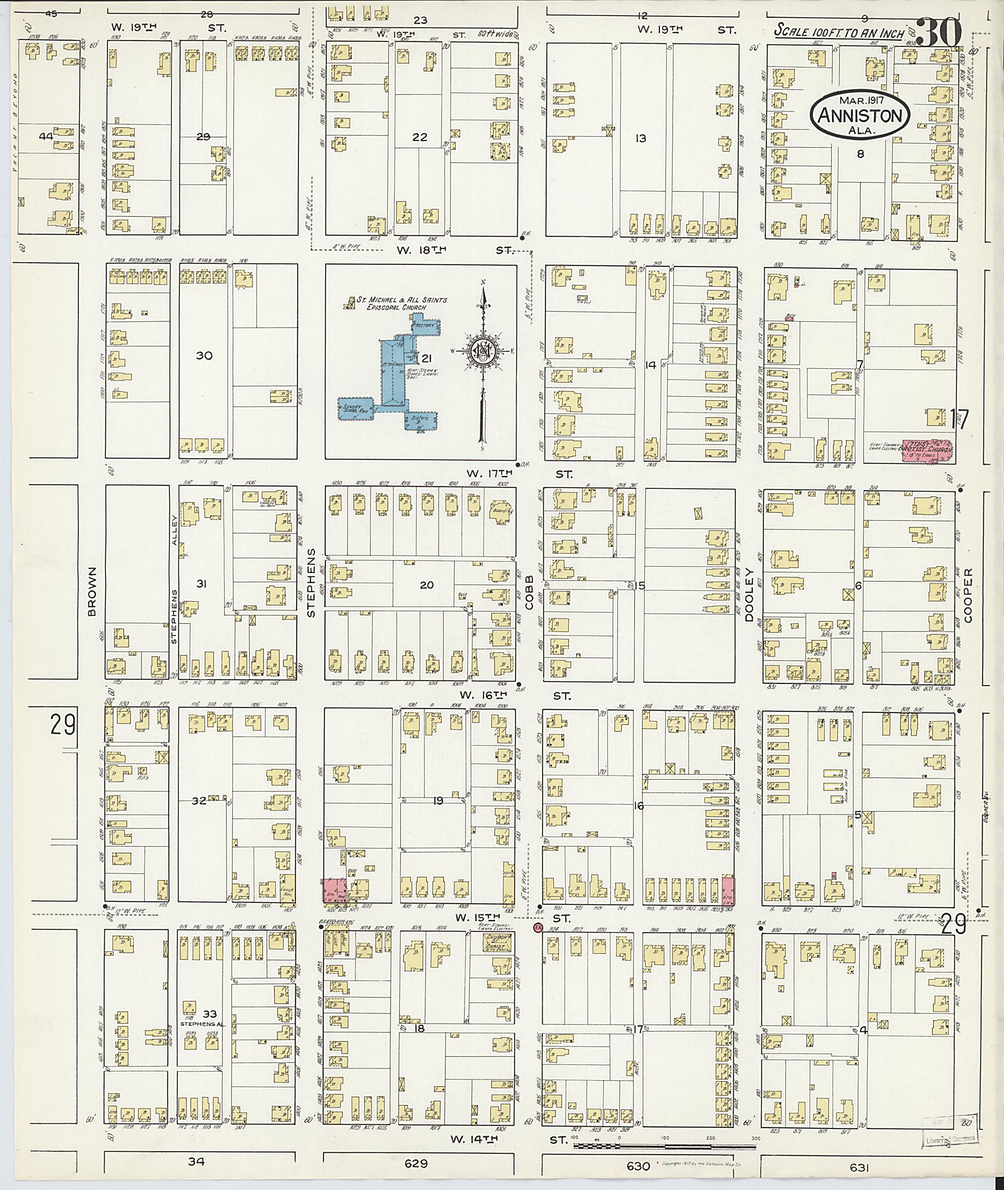 This old map of Anniston, Calhoun County, Alabama was created by Sanborn Map Company in 1917