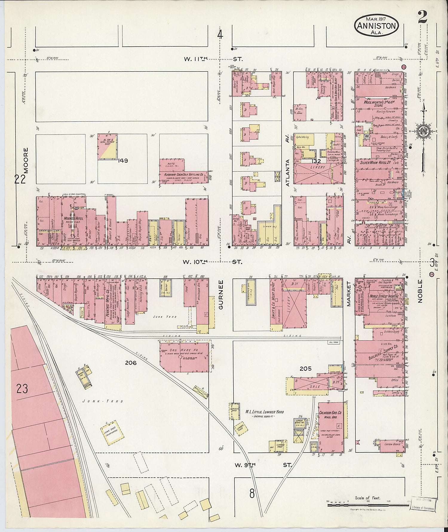 This old map of Anniston, Calhoun County, Alabama was created by Sanborn Map Company in 1917