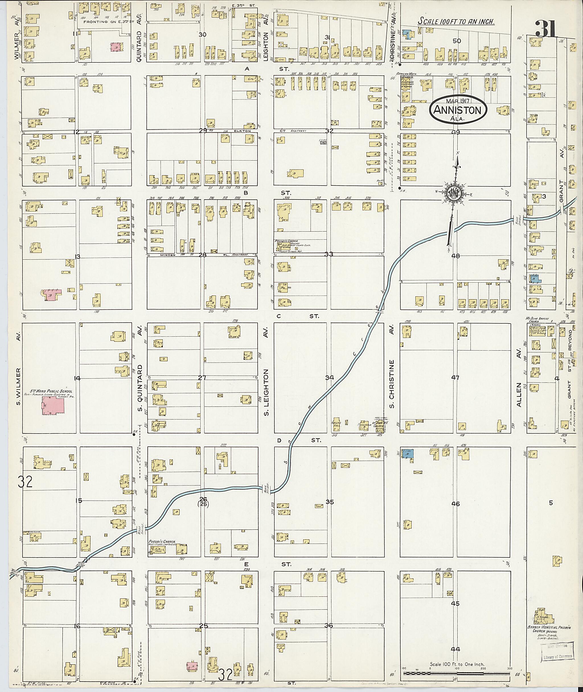 This old map of Anniston, Calhoun County, Alabama was created by Sanborn Map Company in 1917