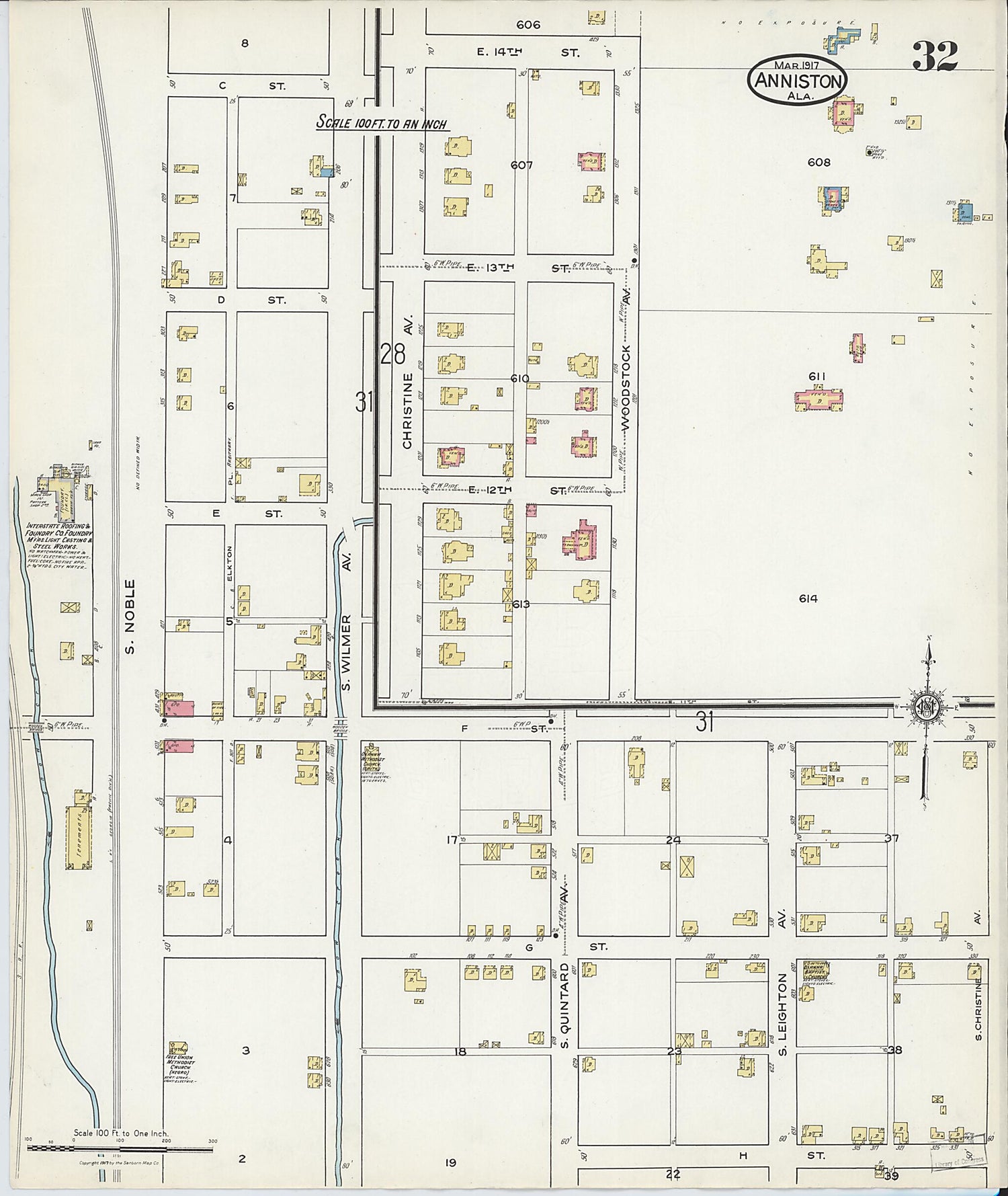 This old map of Anniston, Calhoun County, Alabama was created by Sanborn Map Company in 1917