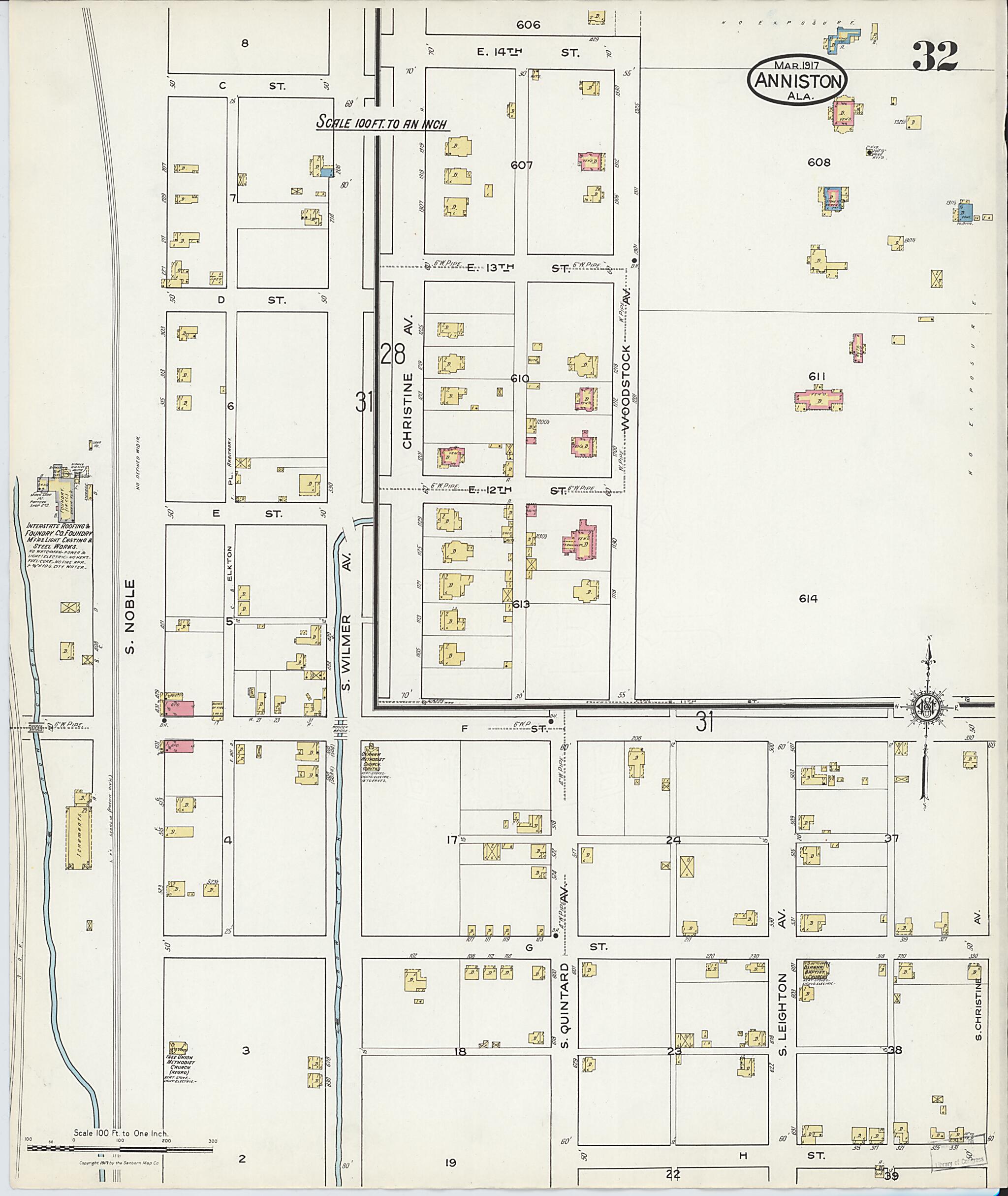 This old map of Anniston, Calhoun County, Alabama was created by Sanborn Map Company in 1917