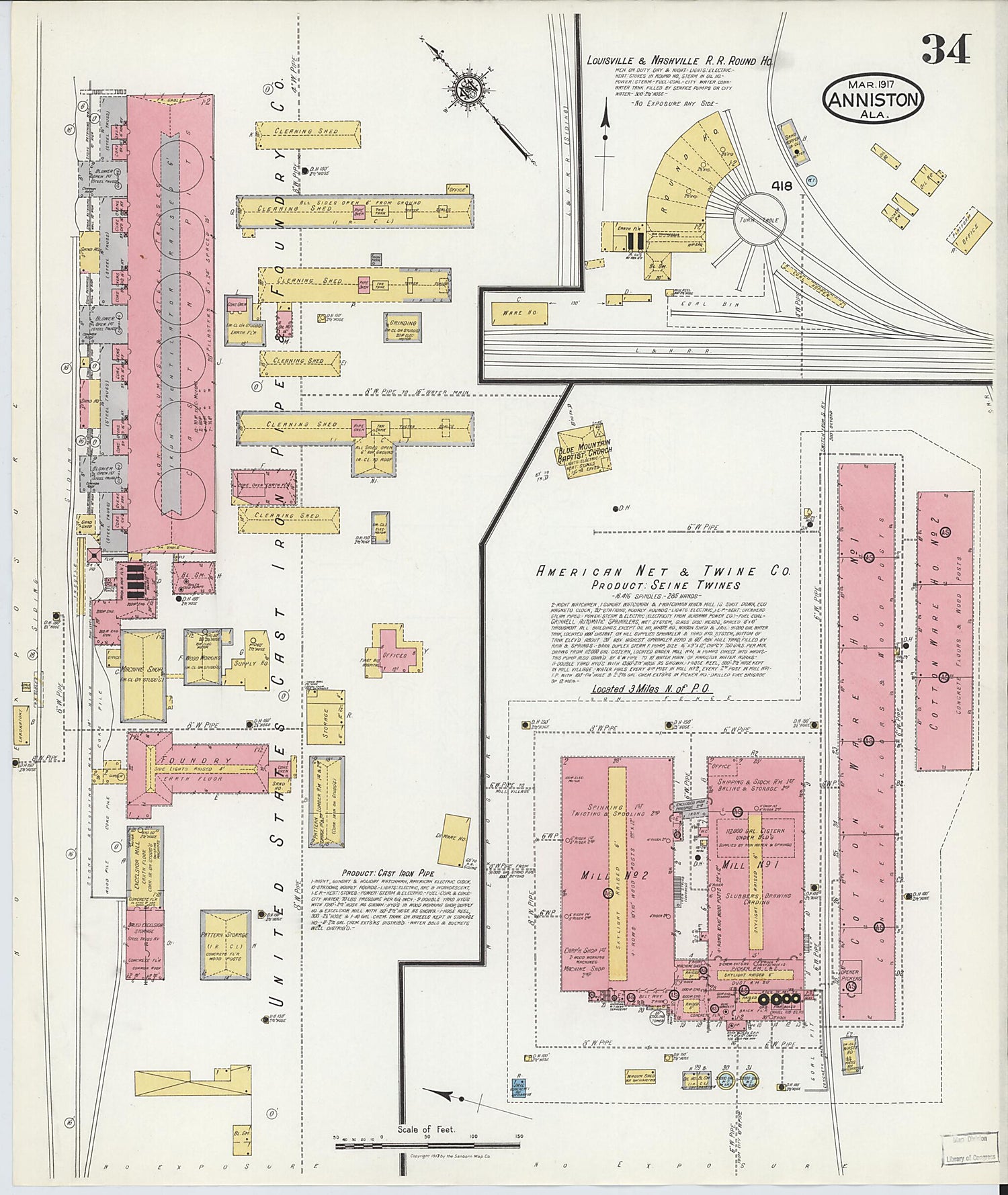 This old map of Anniston, Calhoun County, Alabama was created by Sanborn Map Company in 1917