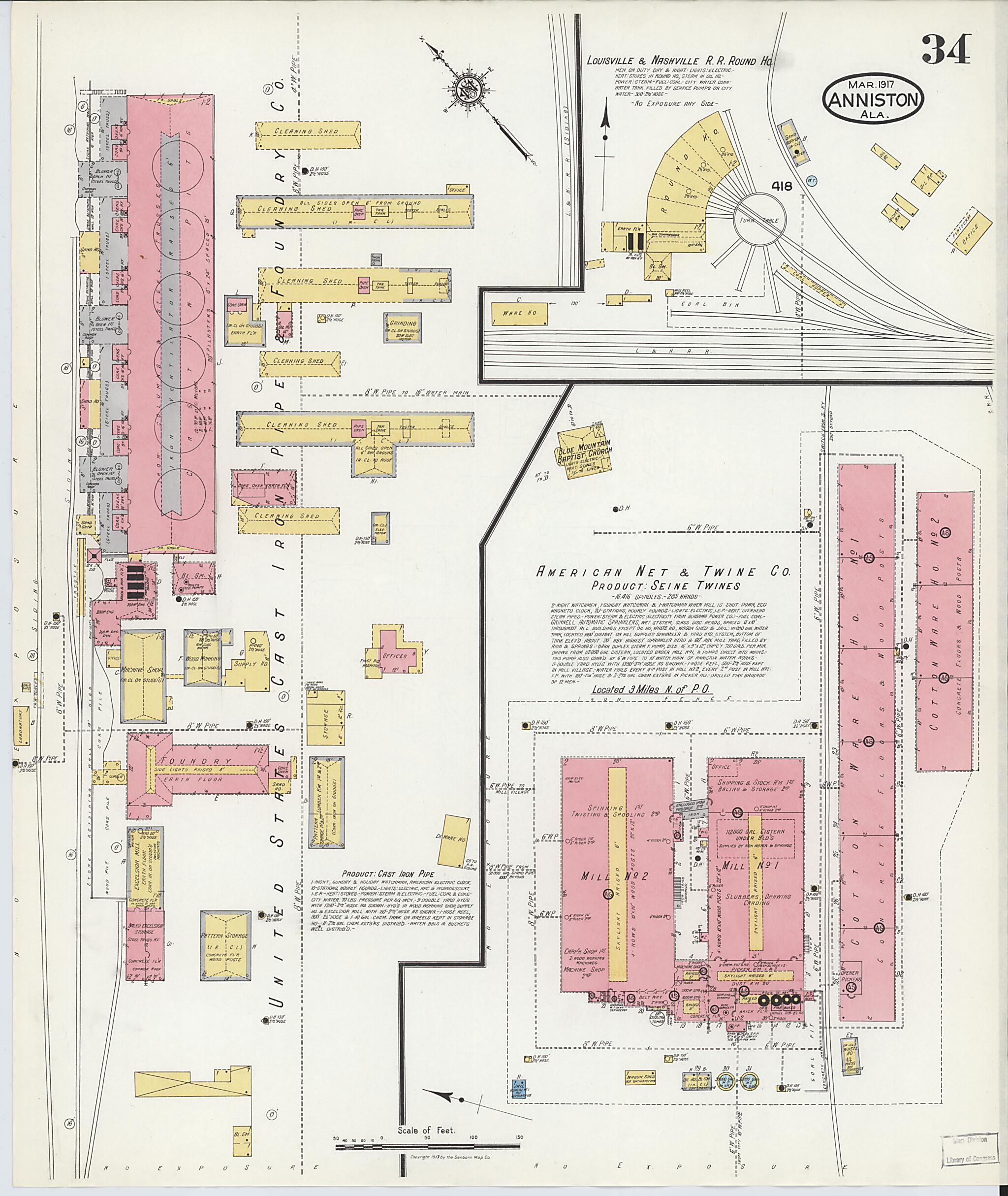 This old map of Anniston, Calhoun County, Alabama was created by Sanborn Map Company in 1917