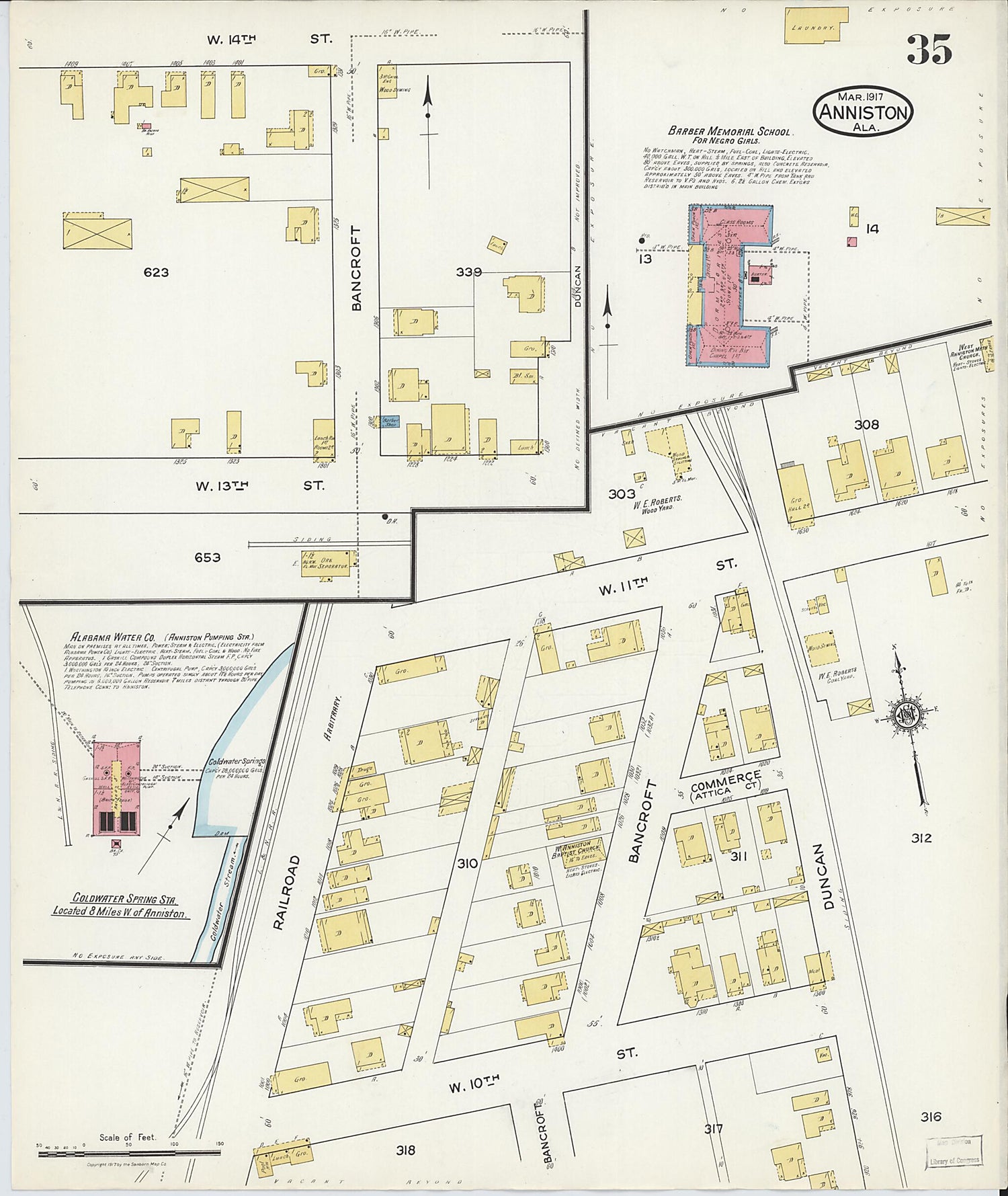 This old map of Anniston, Calhoun County, Alabama was created by Sanborn Map Company in 1917