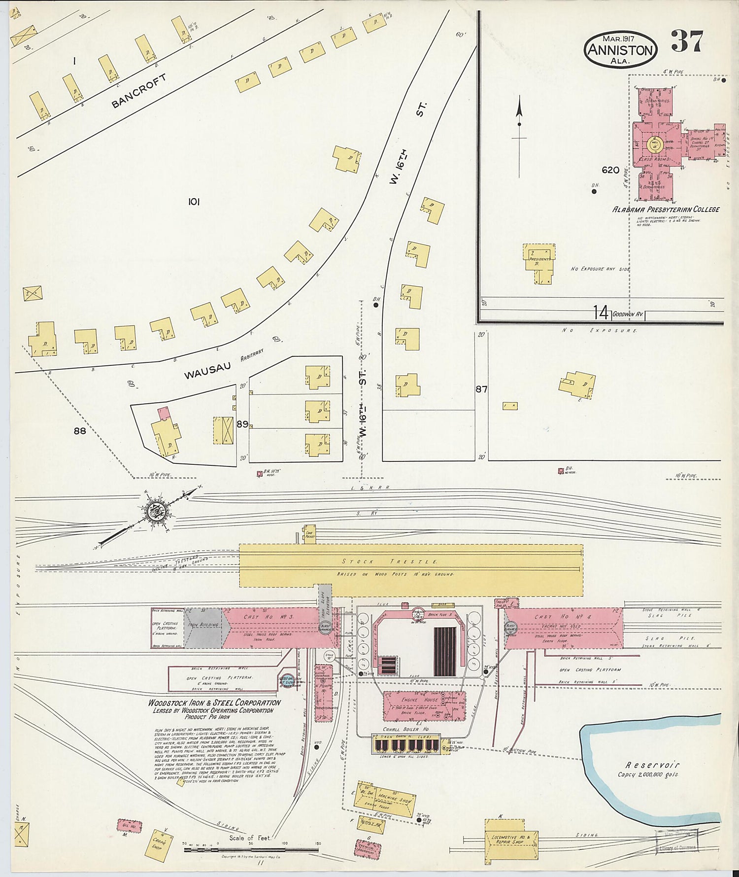 This old map of Anniston, Calhoun County, Alabama was created by Sanborn Map Company in 1917