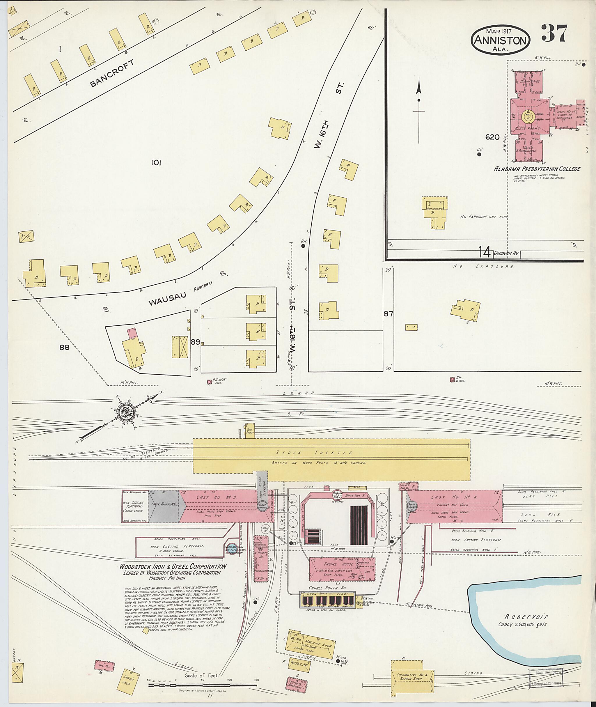 This old map of Anniston, Calhoun County, Alabama was created by Sanborn Map Company in 1917