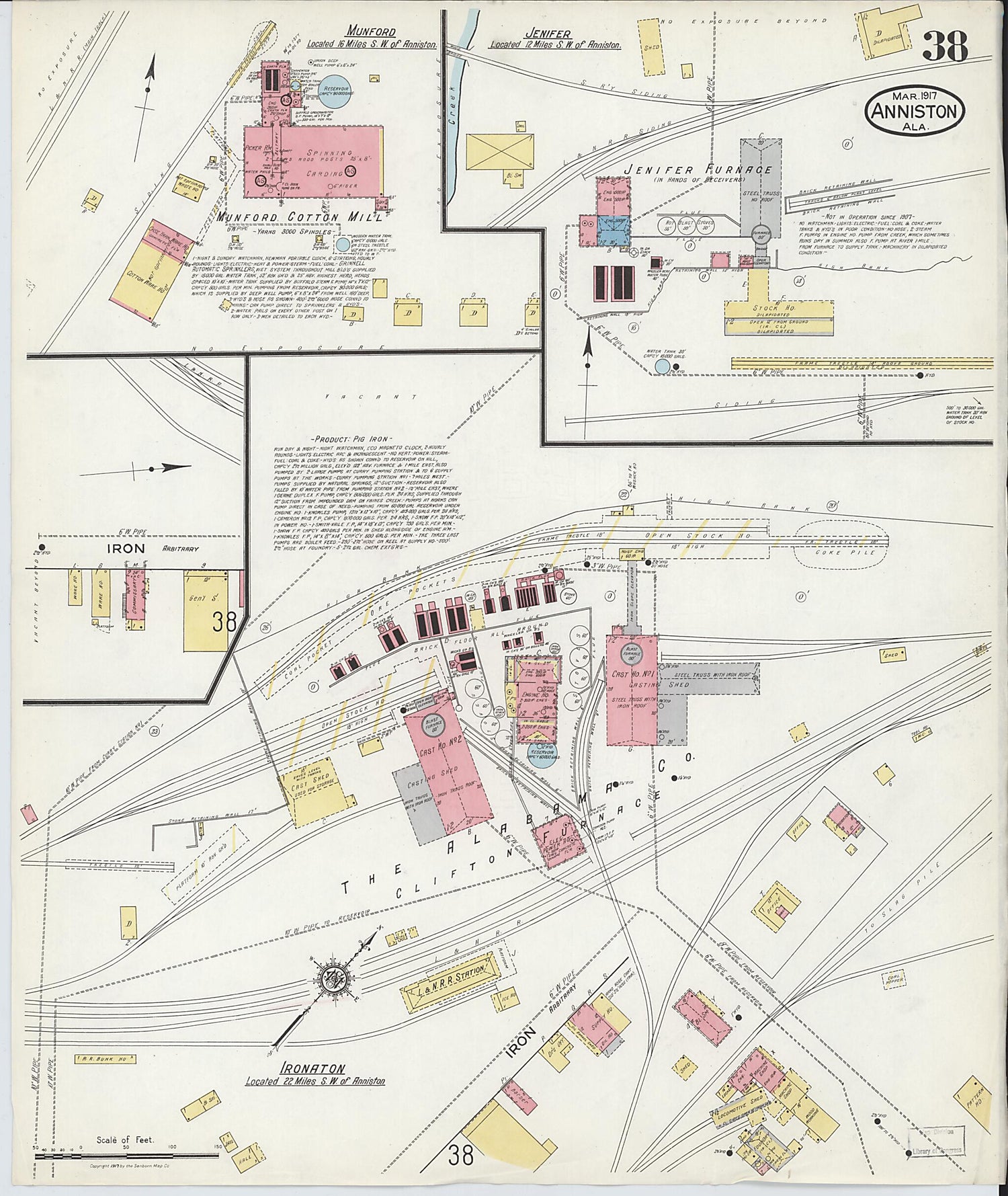 This old map of Anniston, Calhoun County, Alabama was created by Sanborn Map Company in 1917