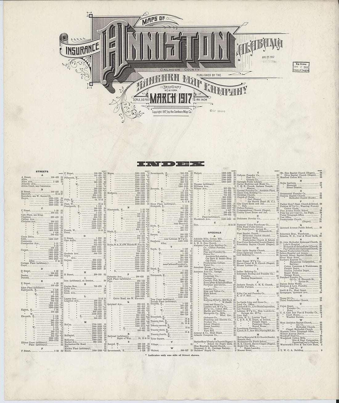 This old map of Anniston, Calhoun County, Alabama was created by Sanborn Map Company in 1917