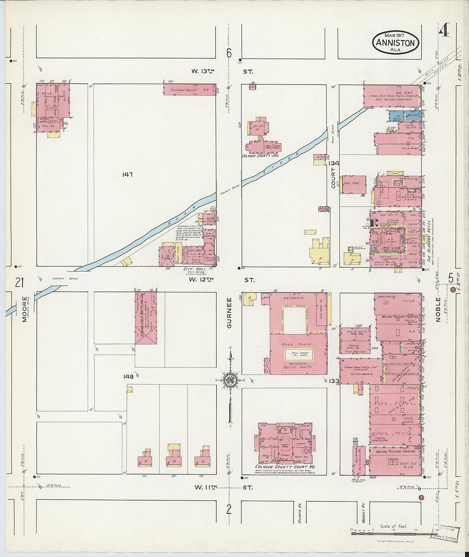 This old map of Anniston, Calhoun County, Alabama was created by Sanborn Map Company in 1917