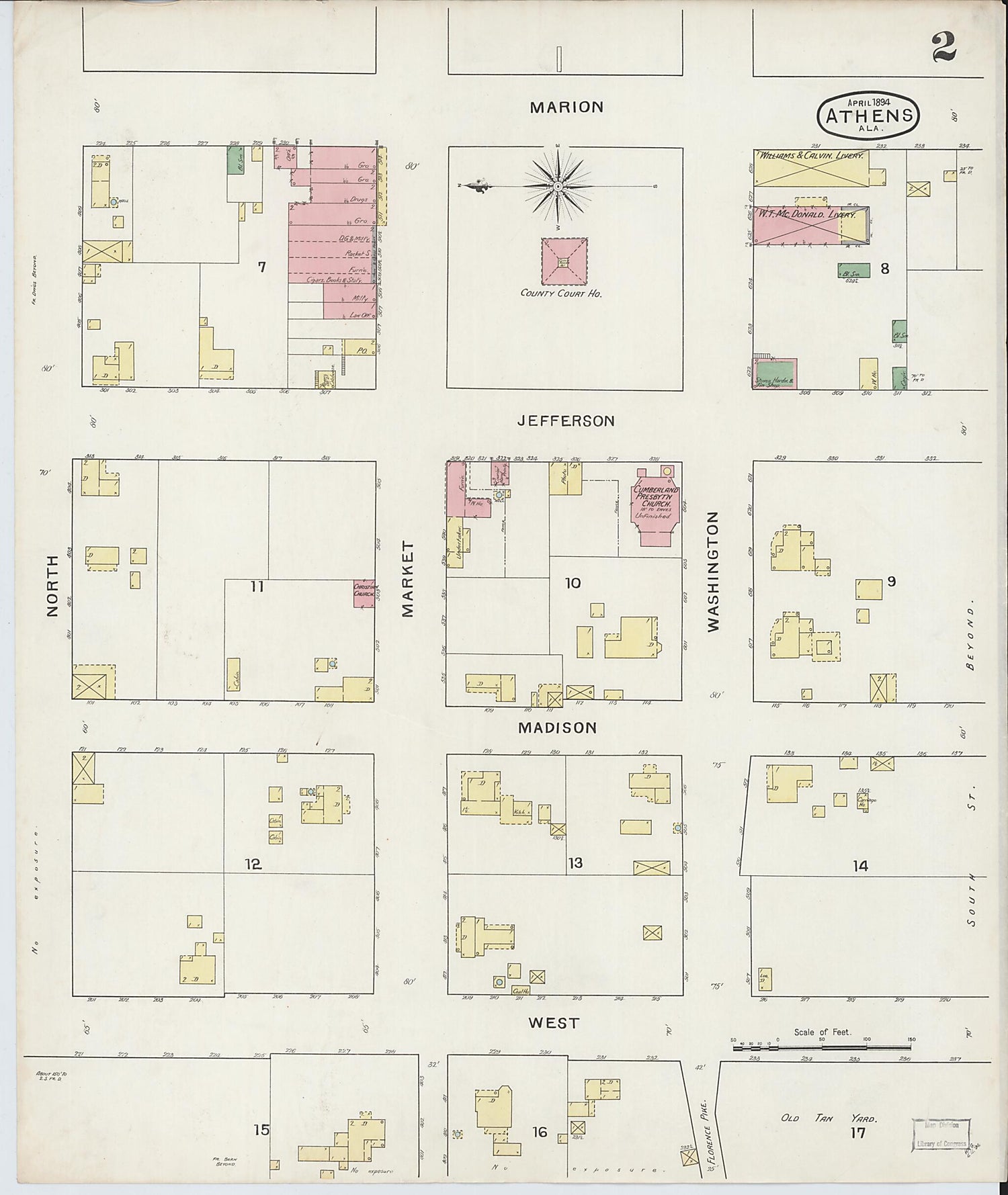 This old map of Athens, Limestone County, Alabama was created by Sanborn Map Company in 1894