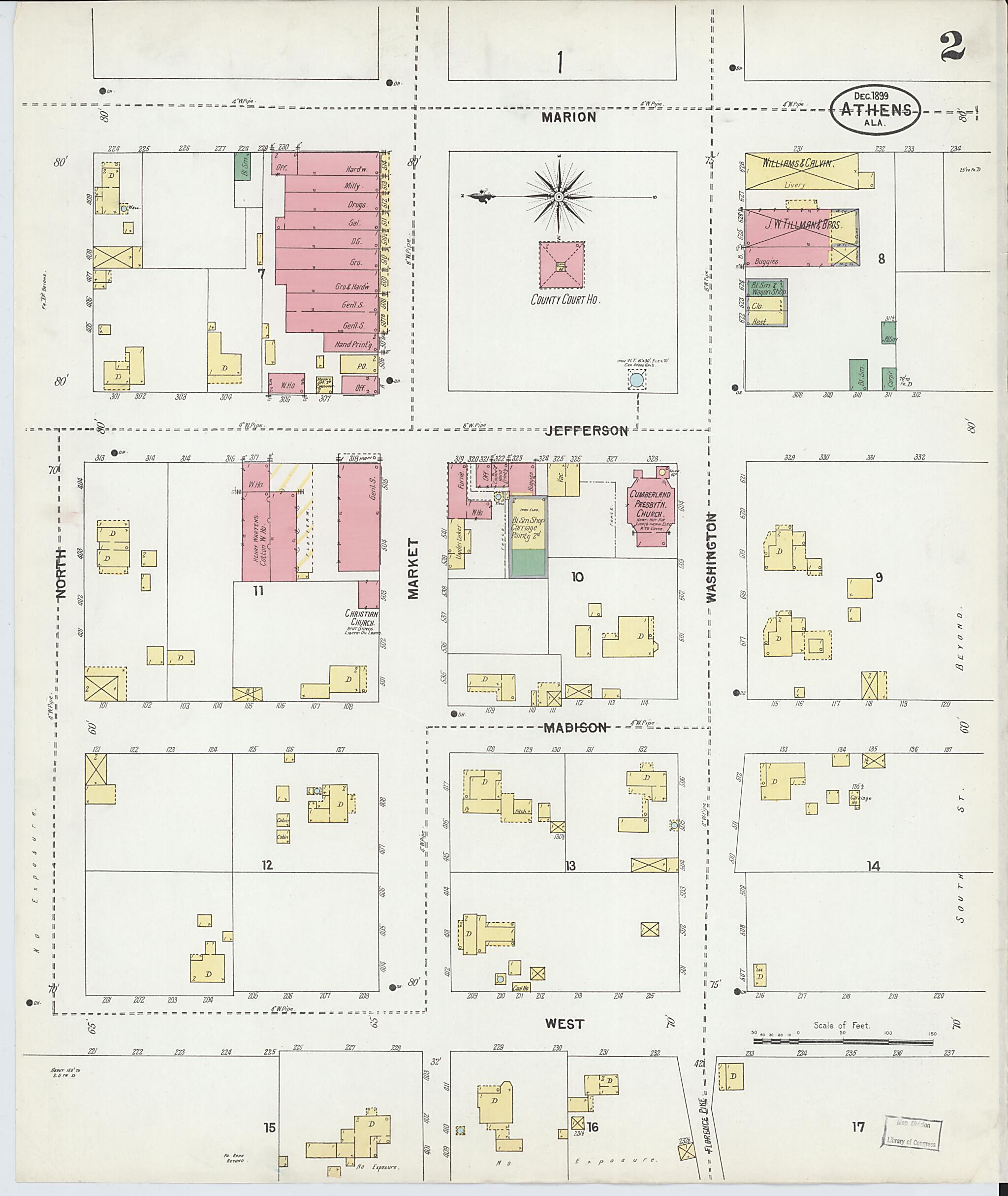 This old map of Athens, Limestone County, Alabama was created by Sanborn Map Company in 1899