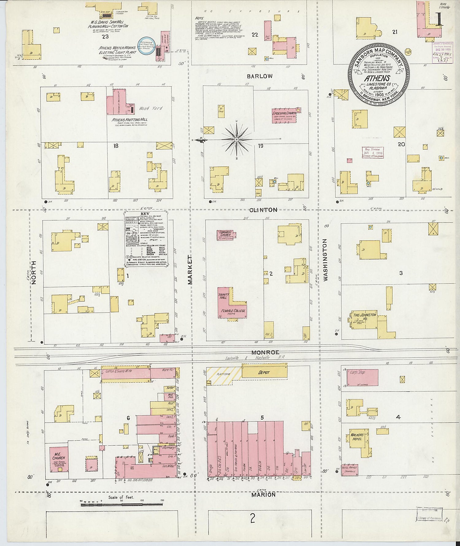 This old map of Athens, Limestone County, Alabama was created by Sanborn Map Company in 1905