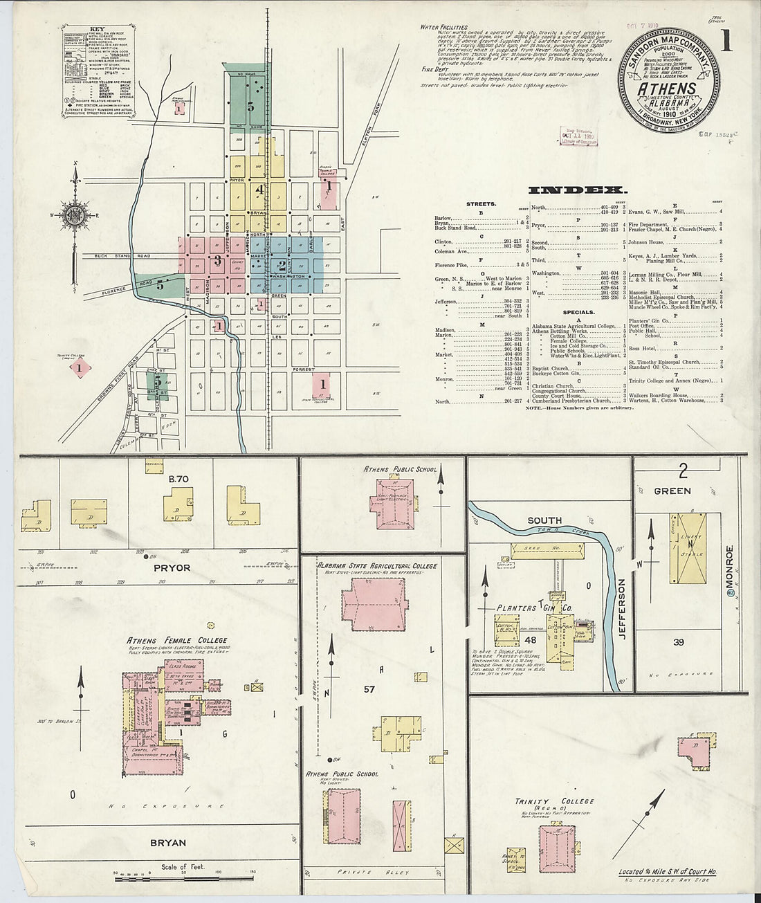 This old map of Athens, Limestone County, Alabama was created by Sanborn Map Company in 1910