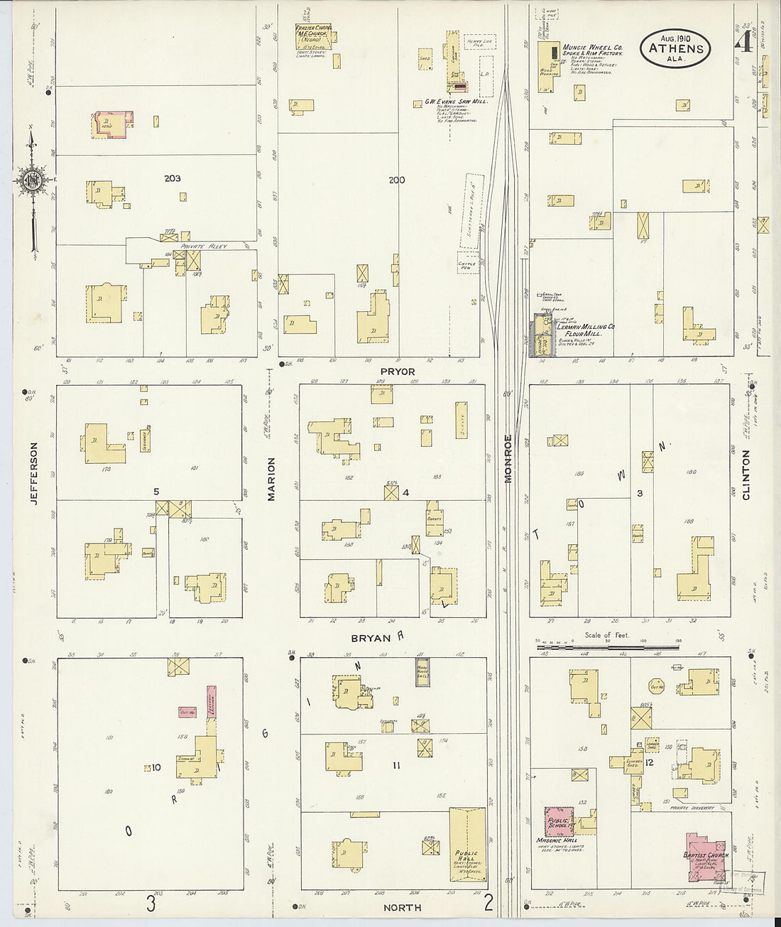 This old map of Athens, Limestone County, Alabama was created by Sanborn Map Company in 1910