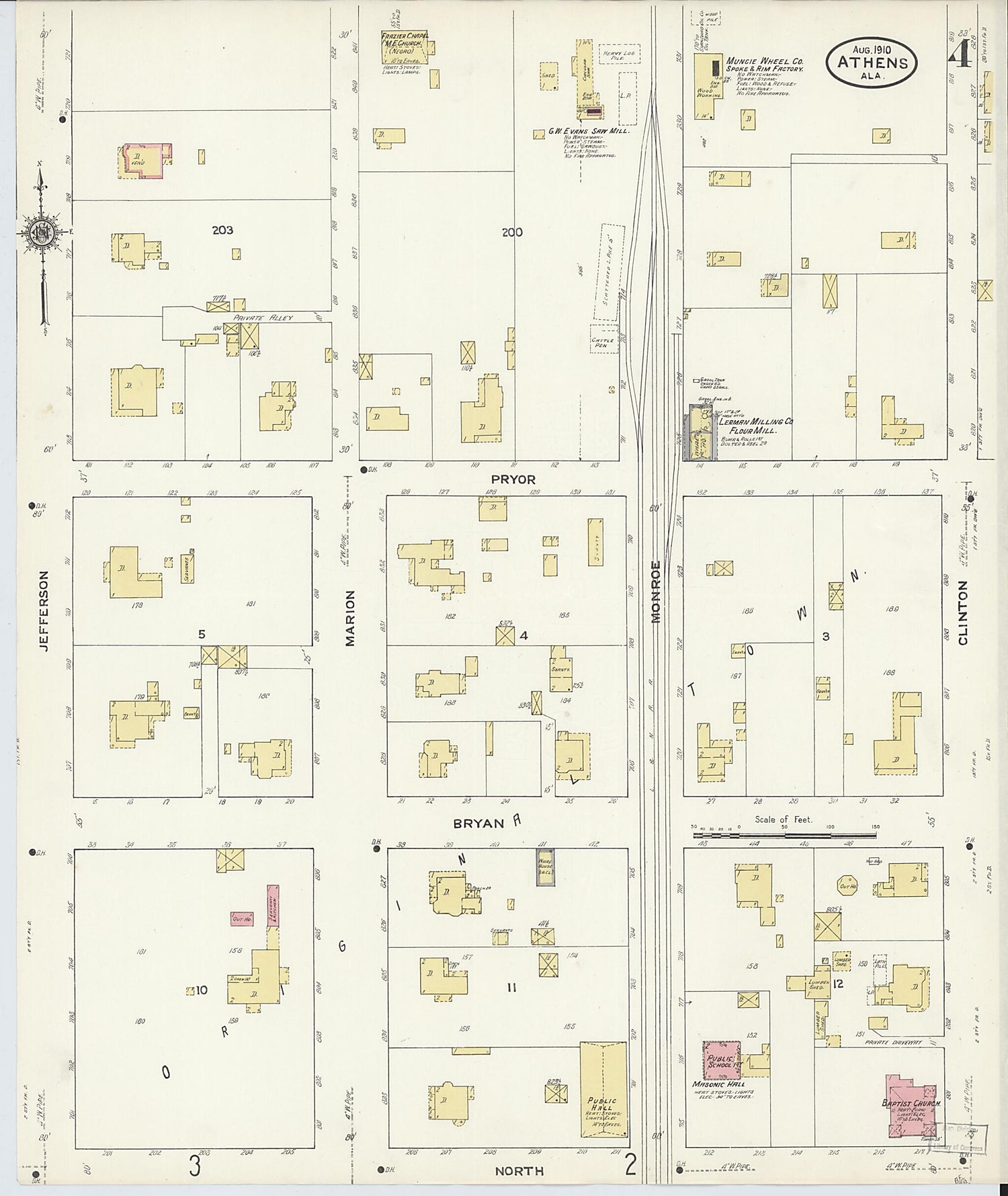 This old map of Athens, Limestone County, Alabama was created by Sanborn Map Company in 1910