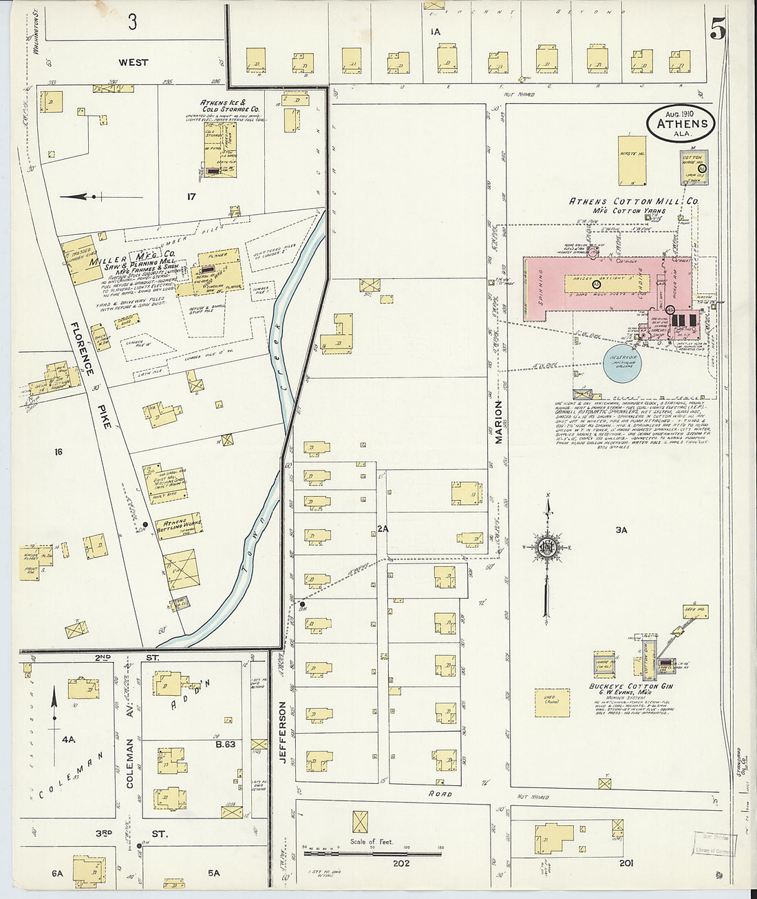 This old map of Athens, Limestone County, Alabama was created by Sanborn Map Company in 1910