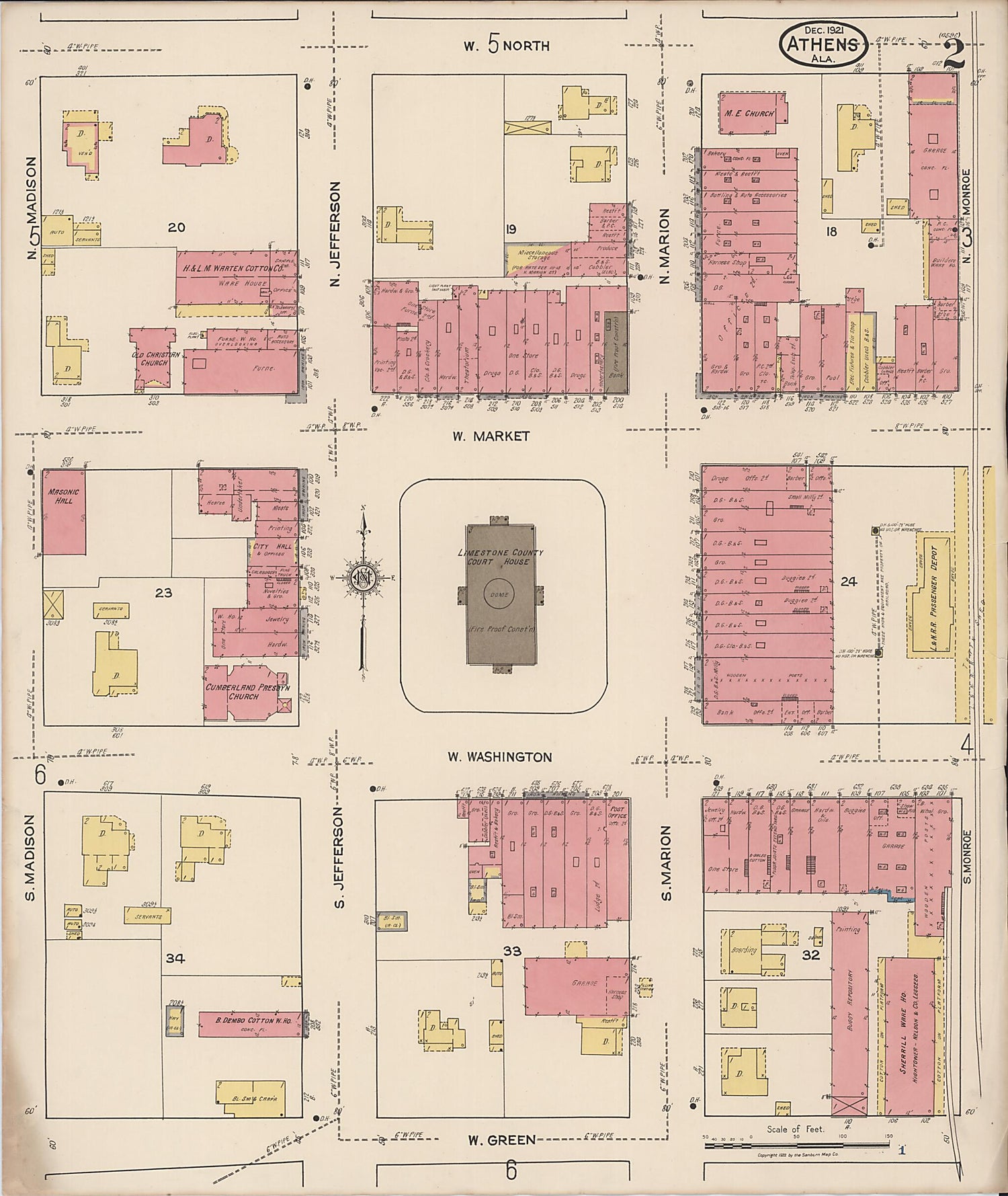 This old map of Athens, Limestone County, Alabama was created by Sanborn Map Company in 1921