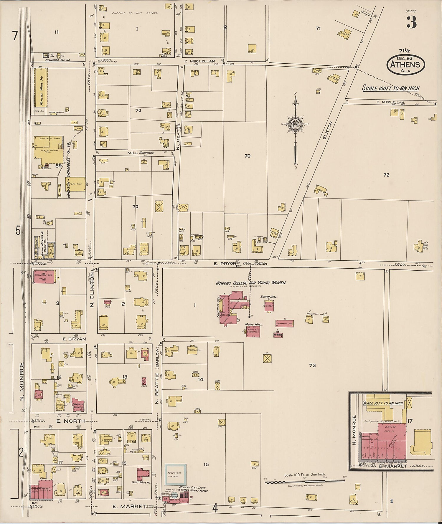 This old map of Athens, Limestone County, Alabama was created by Sanborn Map Company in 1921