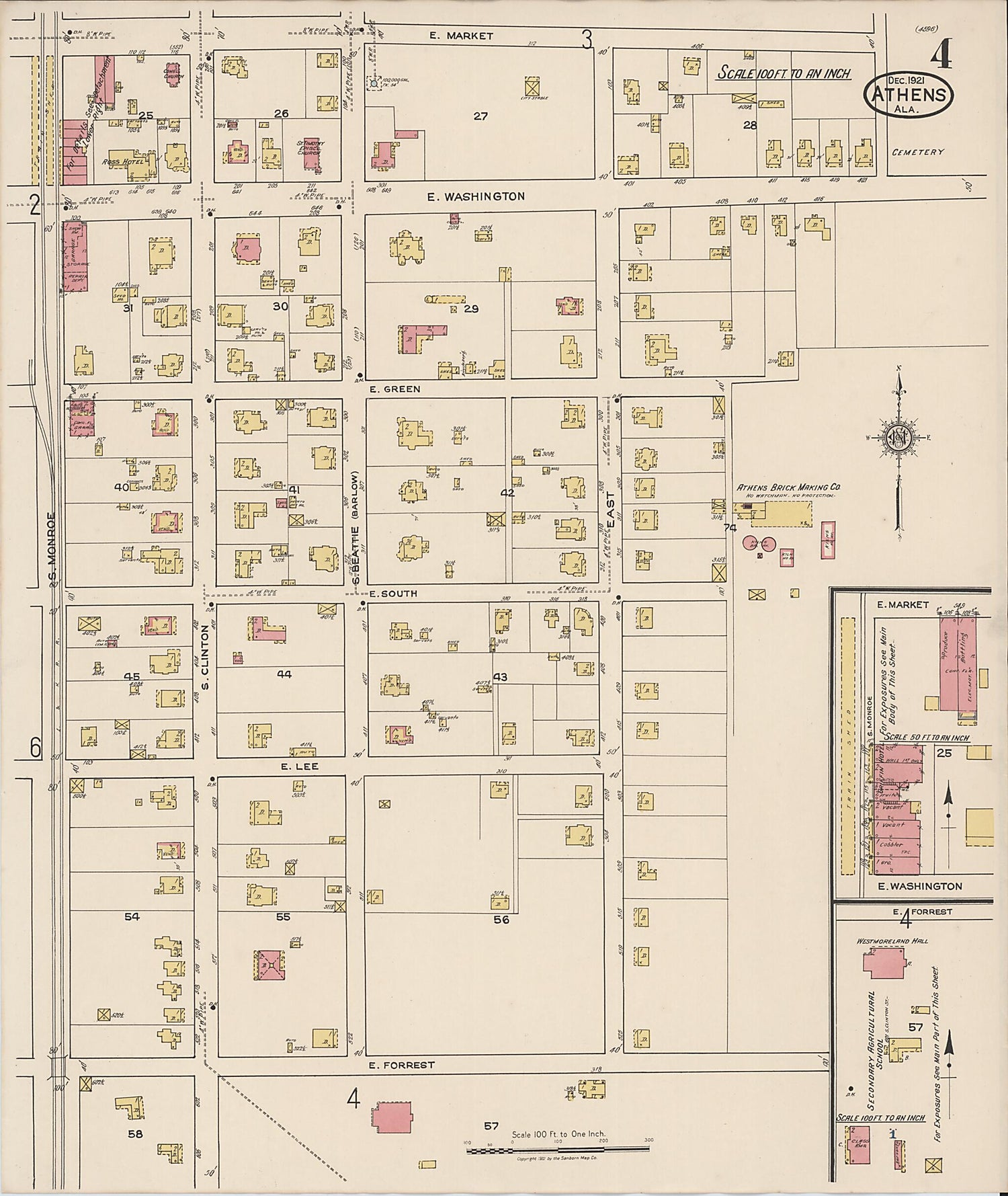 This old map of Athens, Limestone County, Alabama was created by Sanborn Map Company in 1921