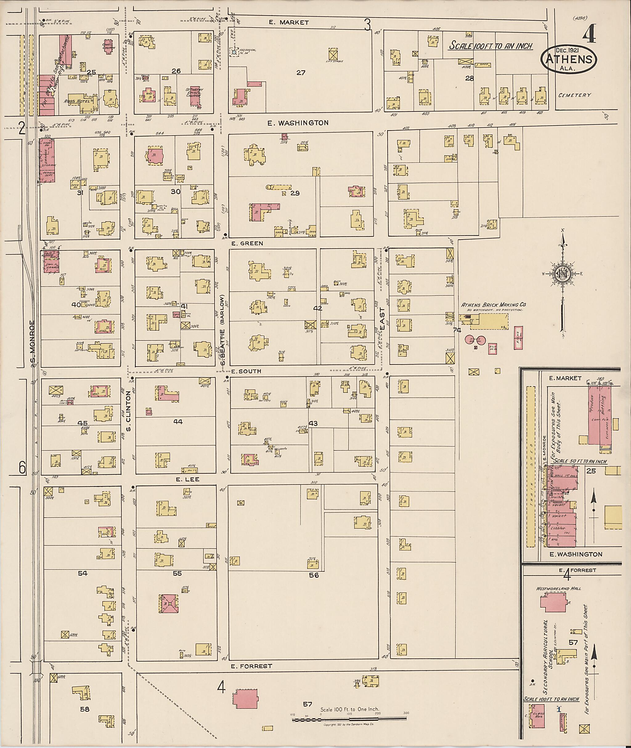 This old map of Athens, Limestone County, Alabama was created by Sanborn Map Company in 1921