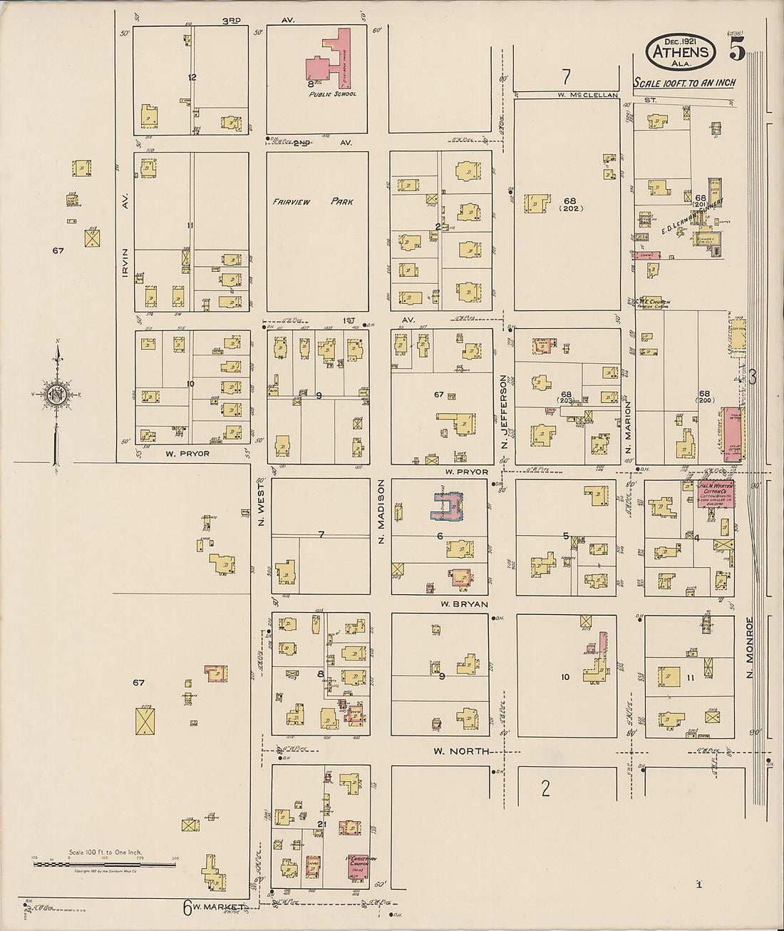 This old map of Athens, Limestone County, Alabama was created by Sanborn Map Company in 1921