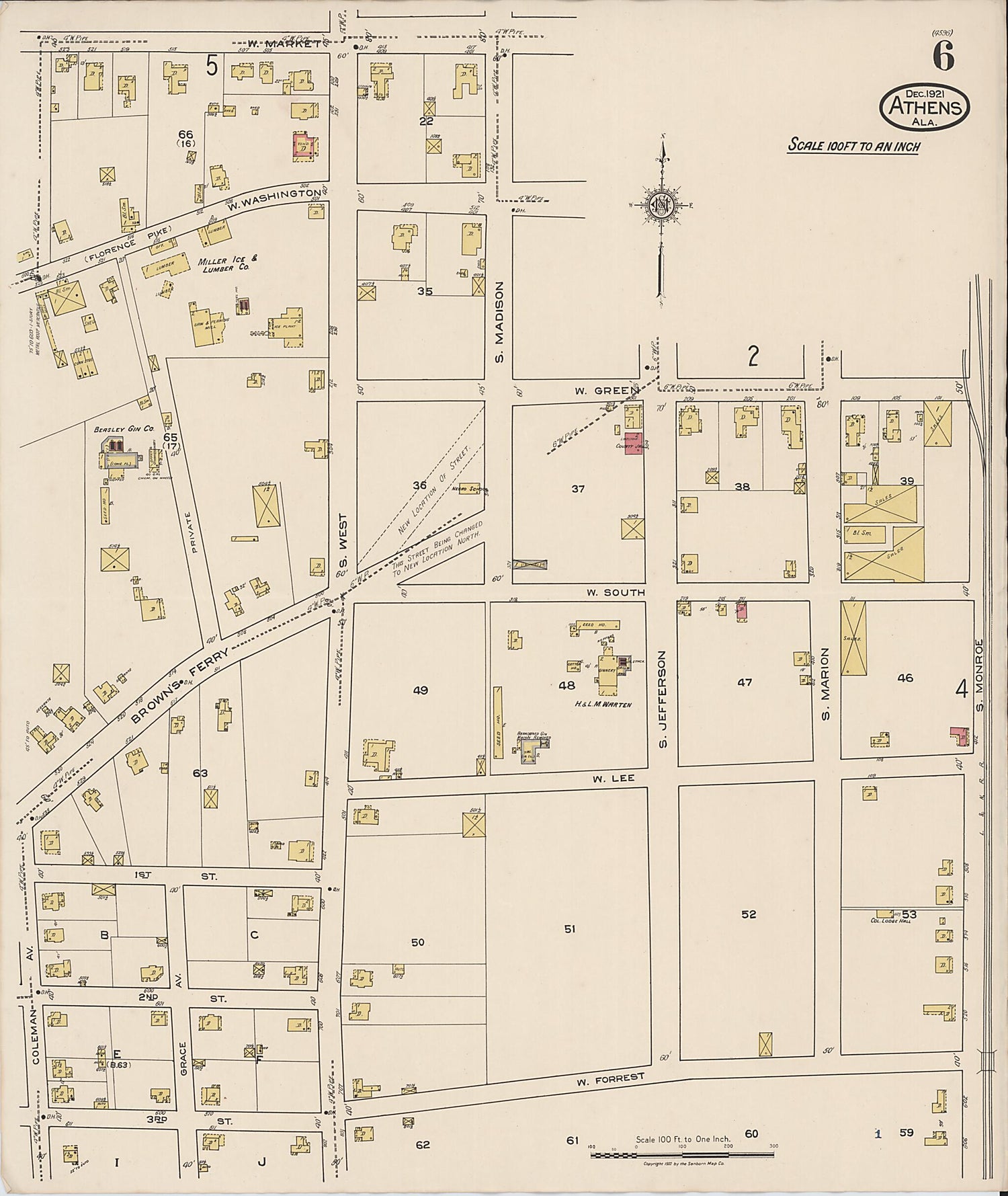 This old map of Athens, Limestone County, Alabama was created by Sanborn Map Company in 1921