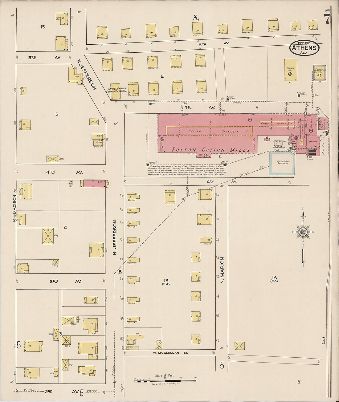 This old map of Athens, Limestone County, Alabama was created by Sanborn Map Company in 1921