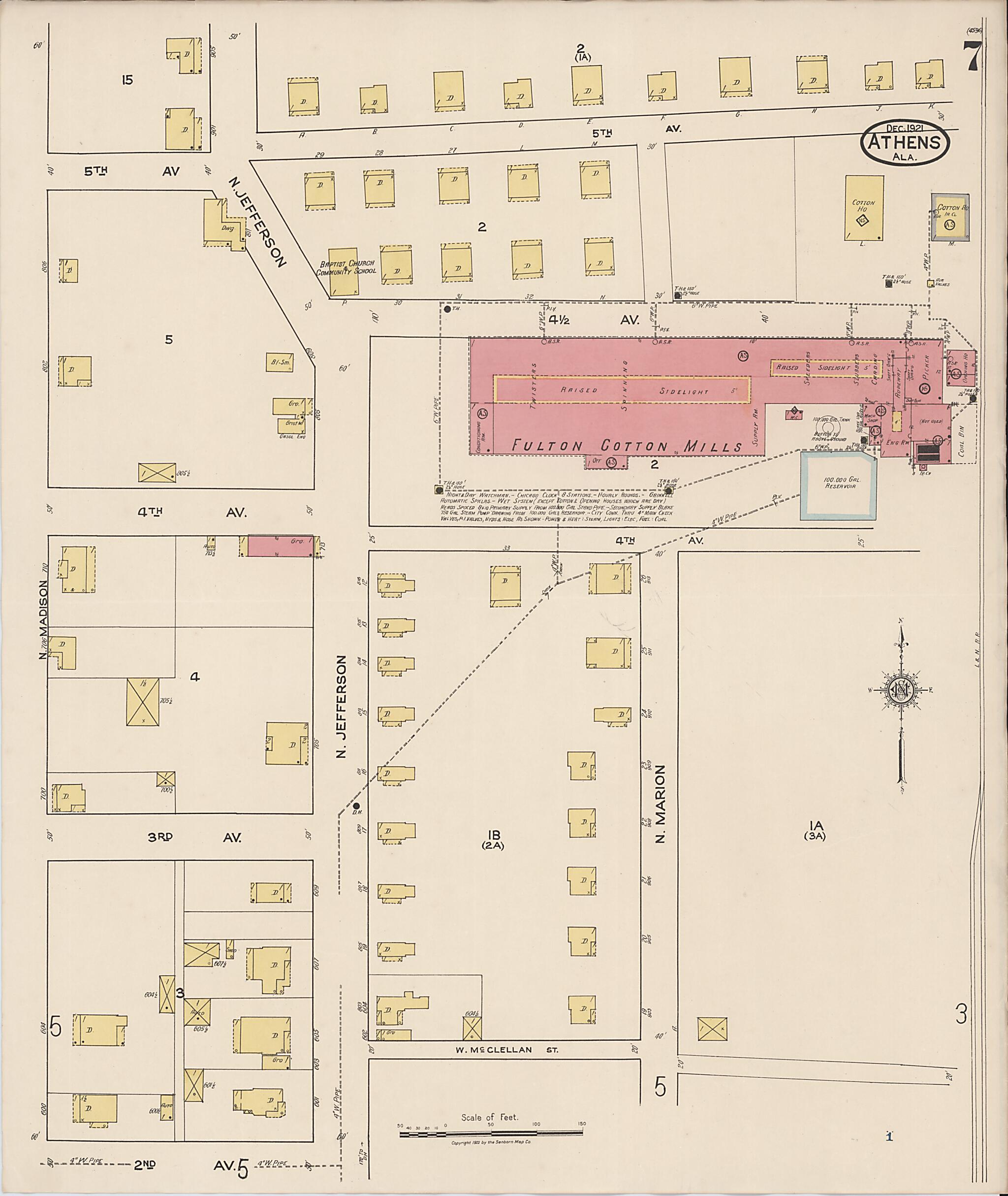 This old map of Athens, Limestone County, Alabama was created by Sanborn Map Company in 1921