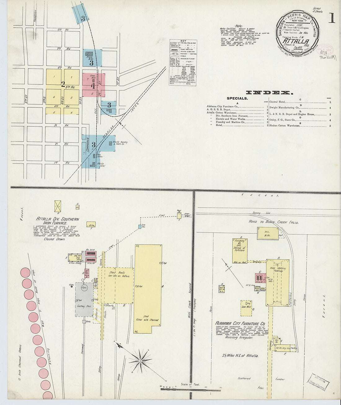 This old map of Attalla, Etowah County, Alabama was created by Sanborn Map Company in 1897