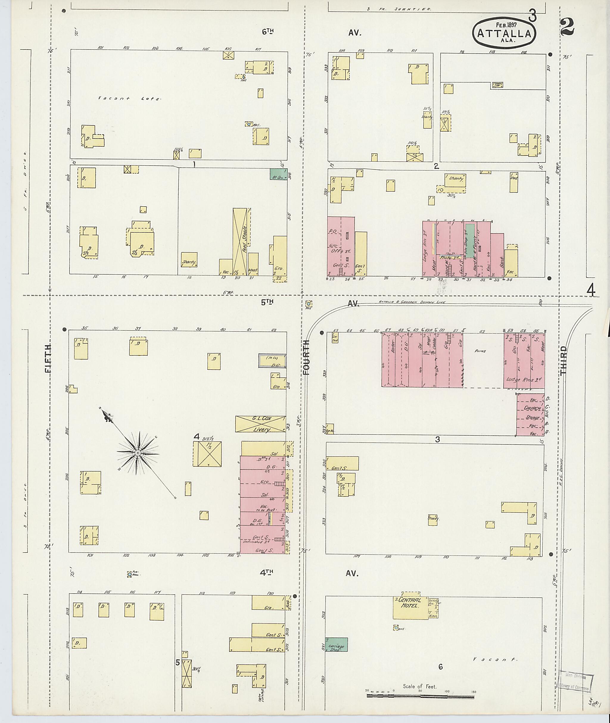 This old map of Attalla, Etowah County, Alabama was created by Sanborn Map Company in 1897