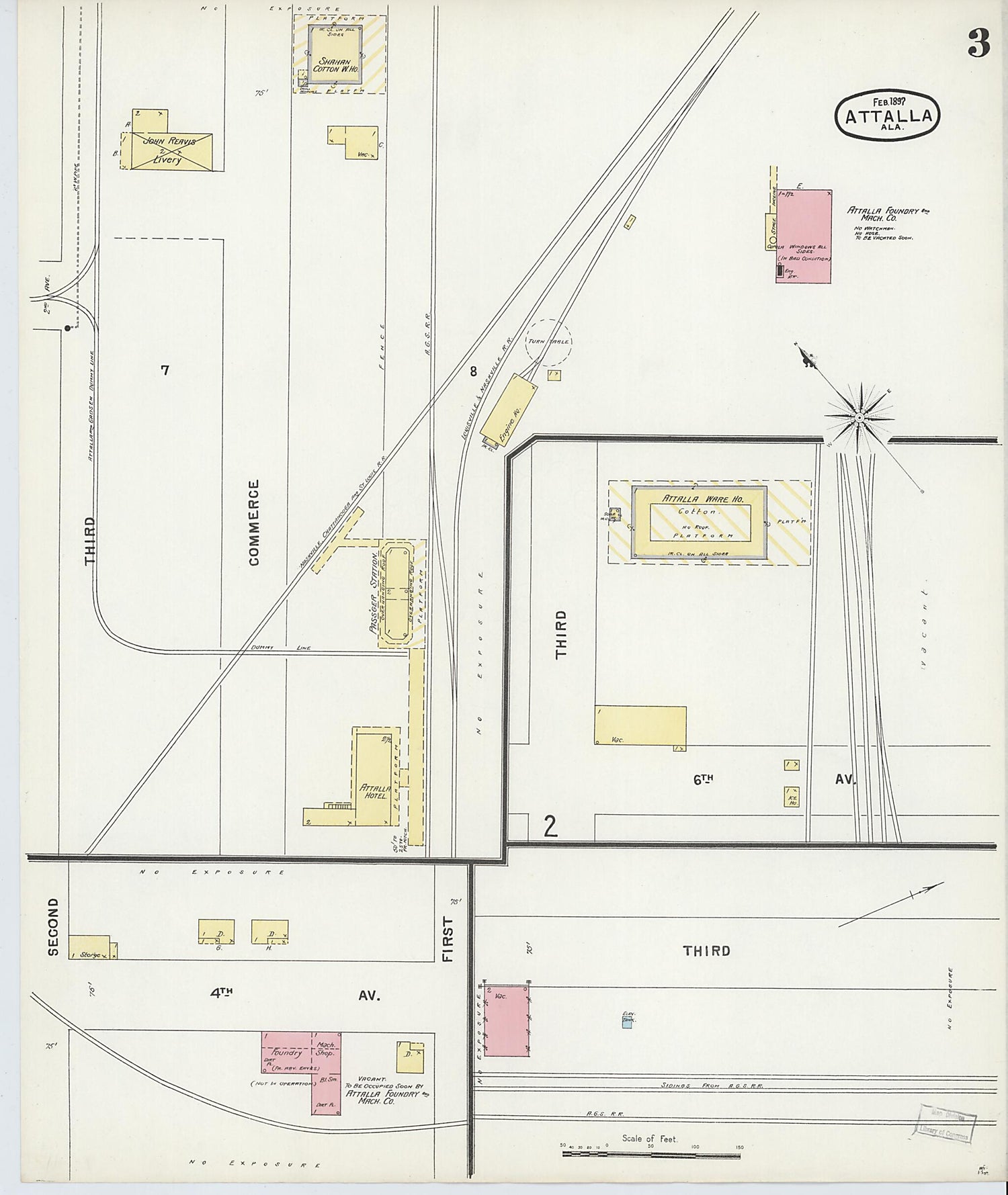 This old map of Attalla, Etowah County, Alabama was created by Sanborn Map Company in 1897