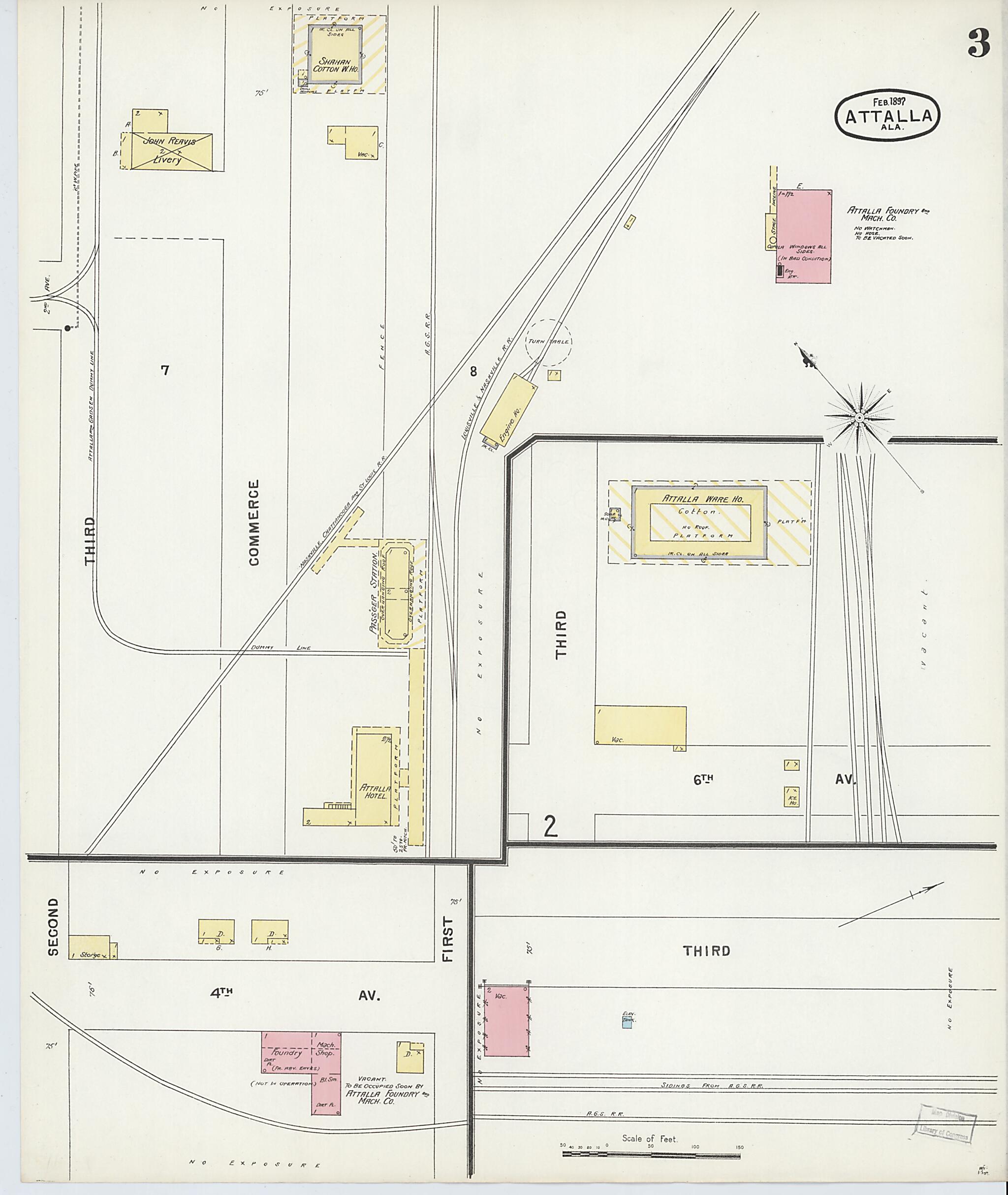 This old map of Attalla, Etowah County, Alabama was created by Sanborn Map Company in 1897