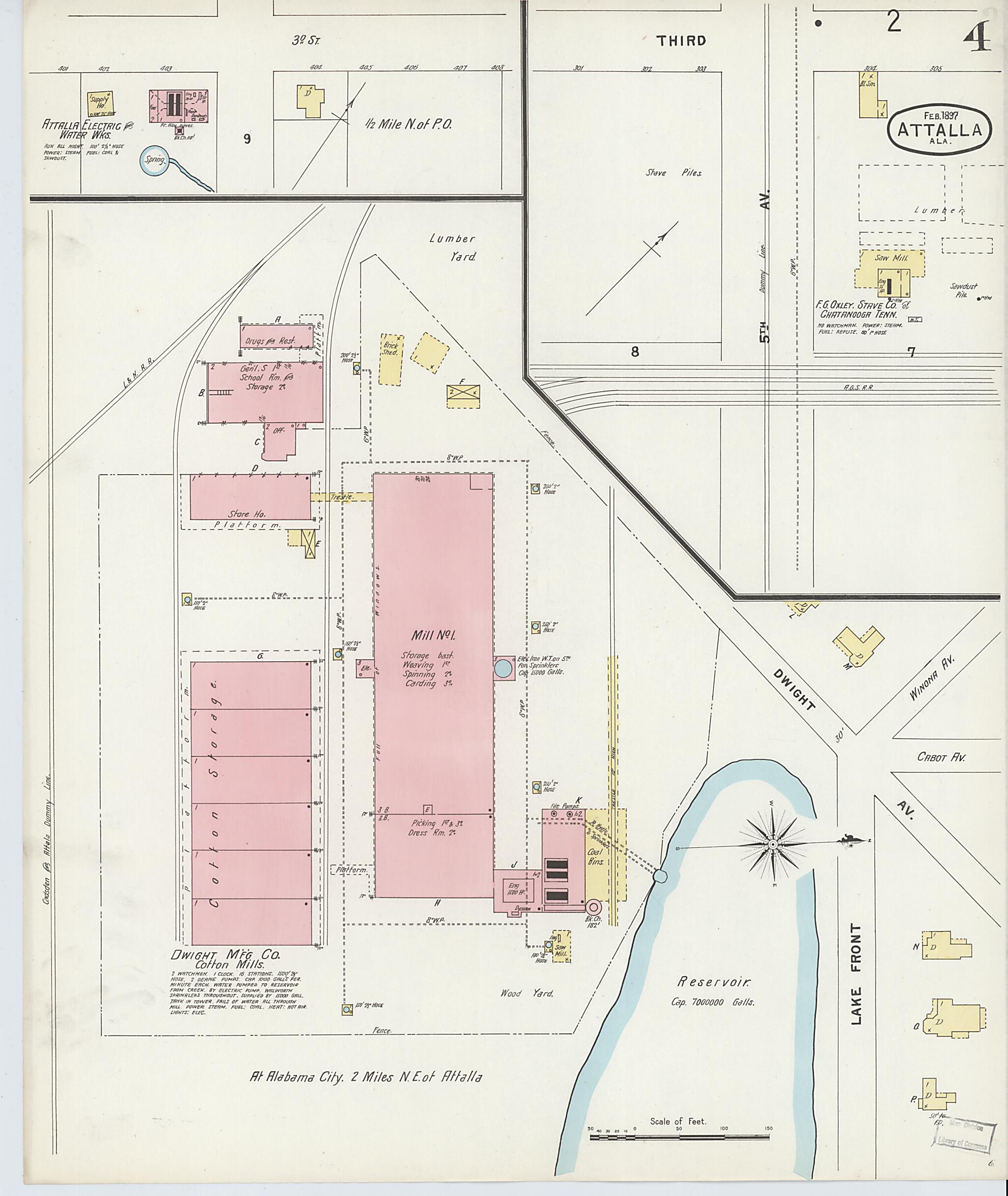 This old map of Attalla, Etowah County, Alabama was created by Sanborn Map Company in 1897