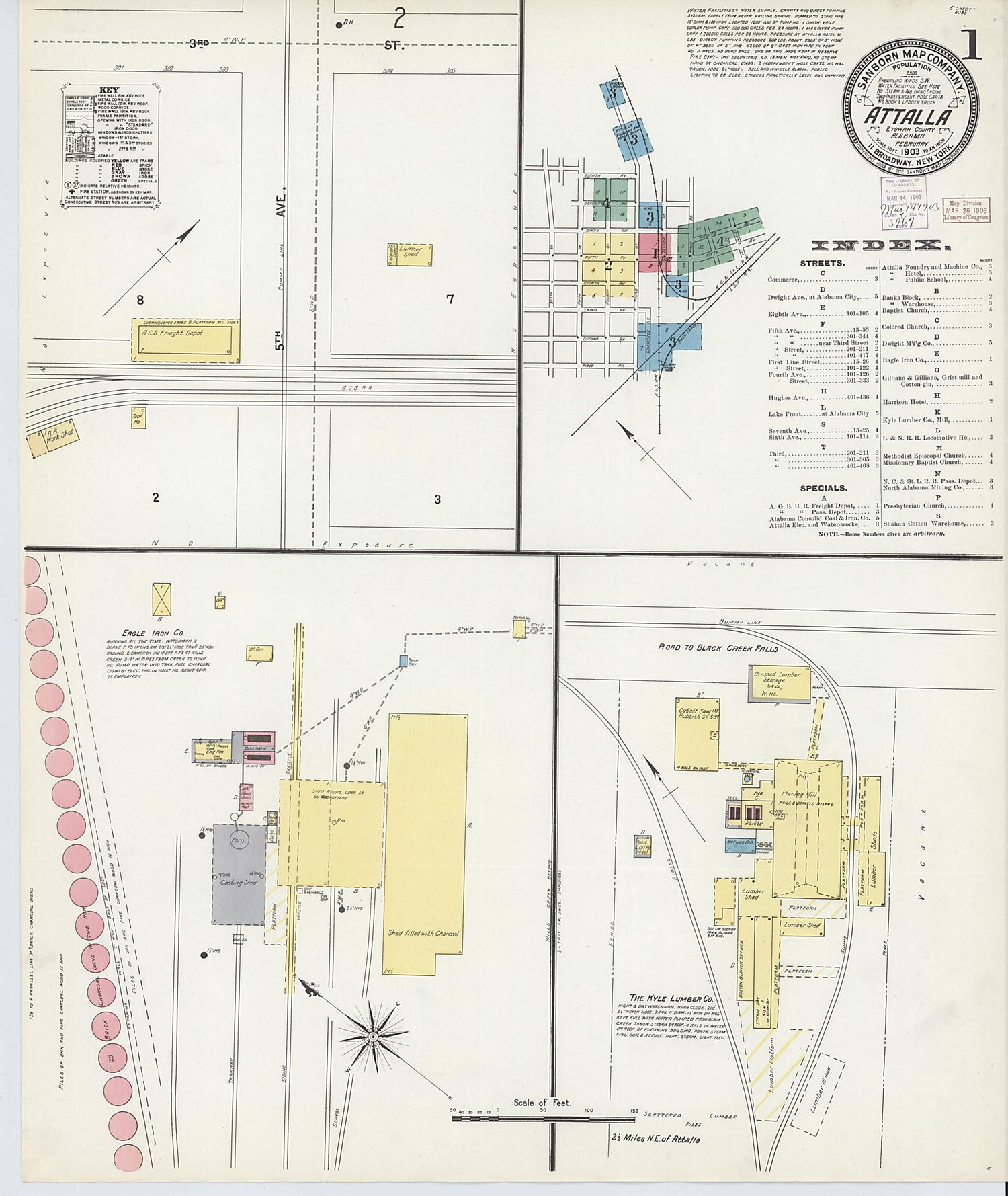 This old map of Attalla, Etowah County, Alabama was created by Sanborn Map Company in 1903