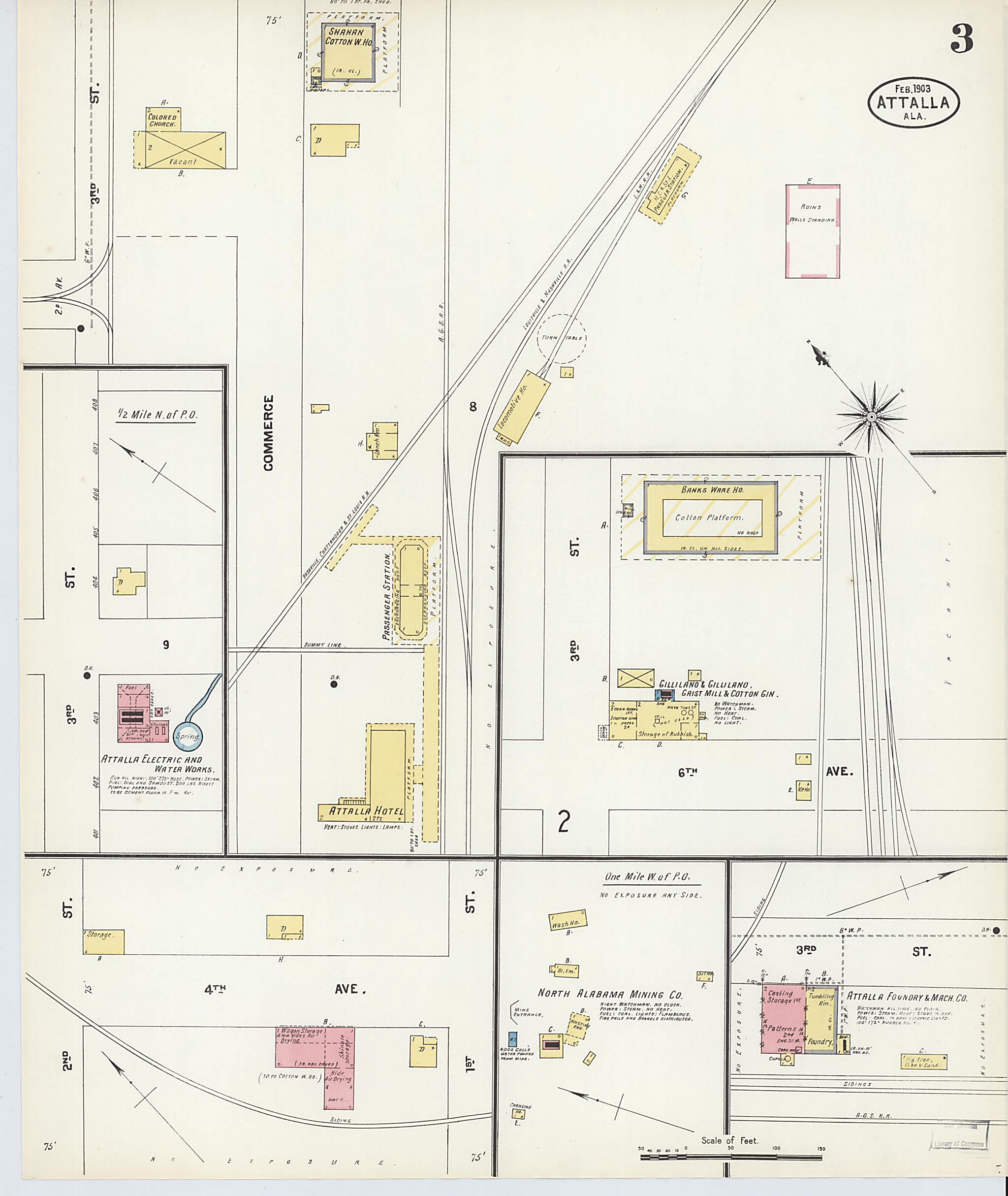 This old map of Attalla, Etowah County, Alabama was created by Sanborn Map Company in 1903