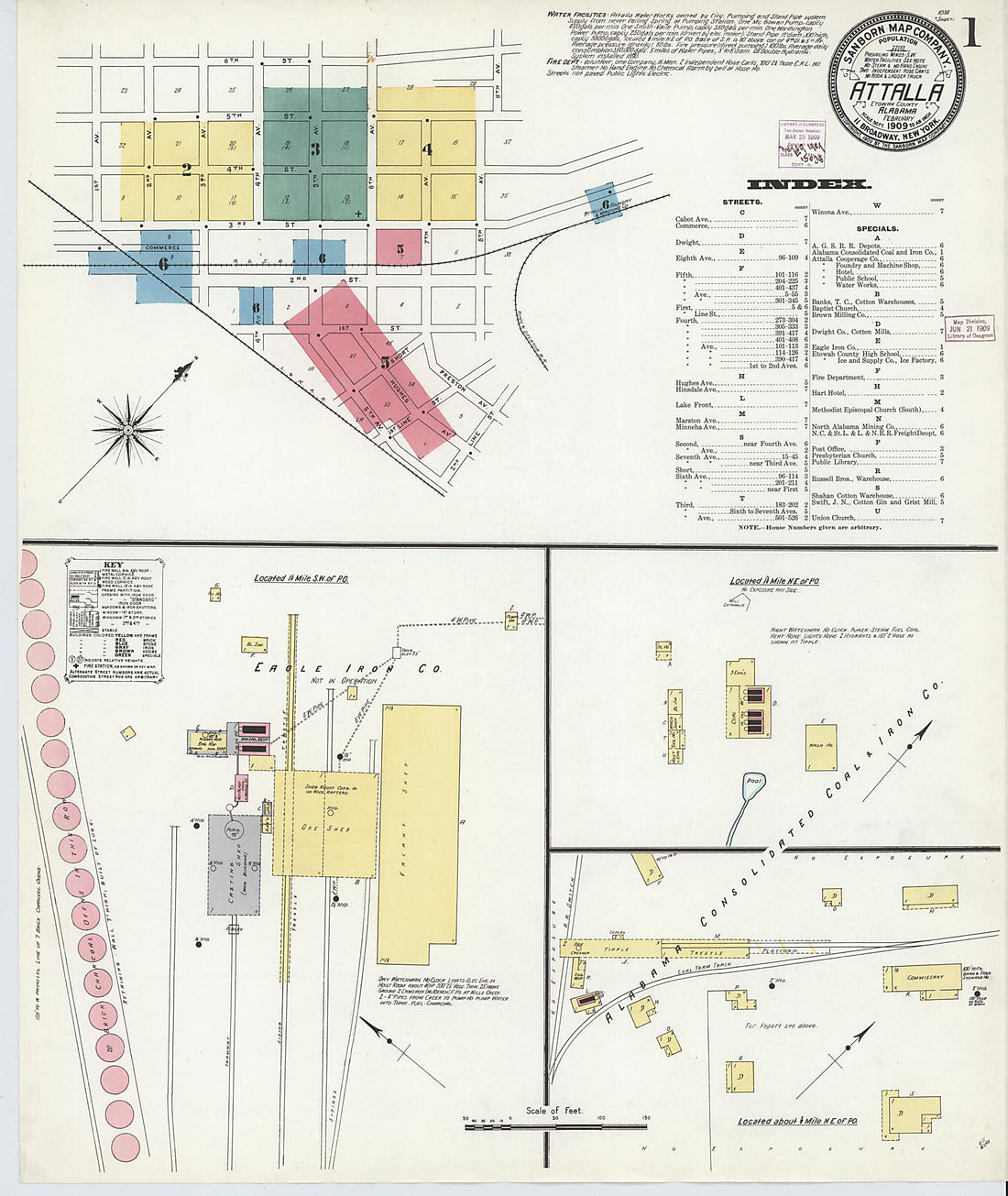 This old map of Attalla, Etowah County, Alabama was created by Sanborn Map Company in 1909