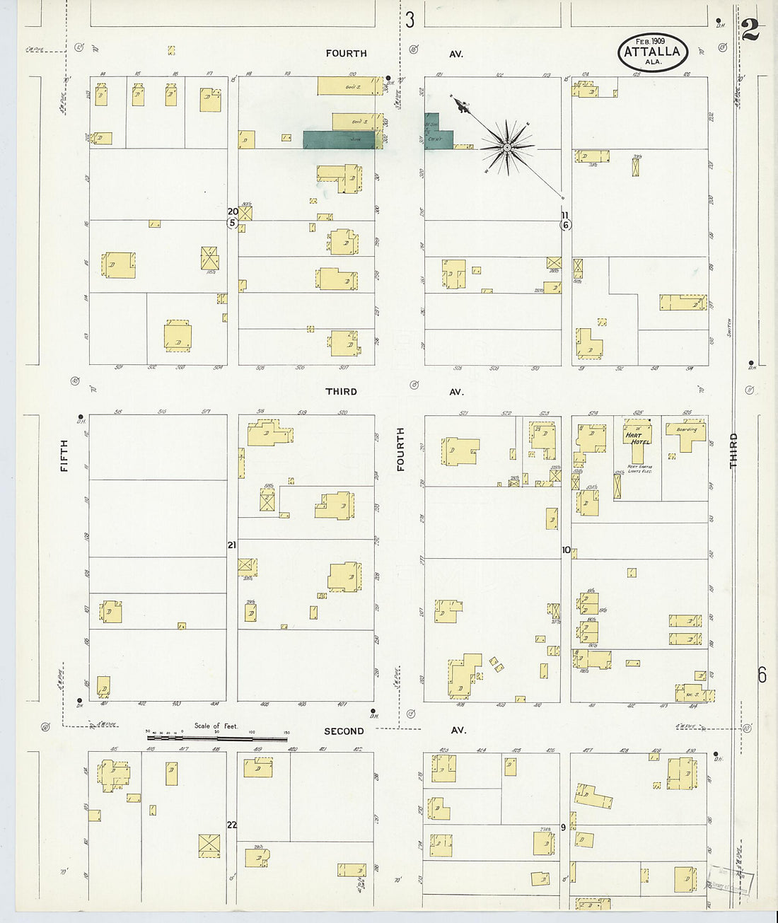 This old map of Attalla, Etowah County, Alabama was created by Sanborn Map Company in 1909