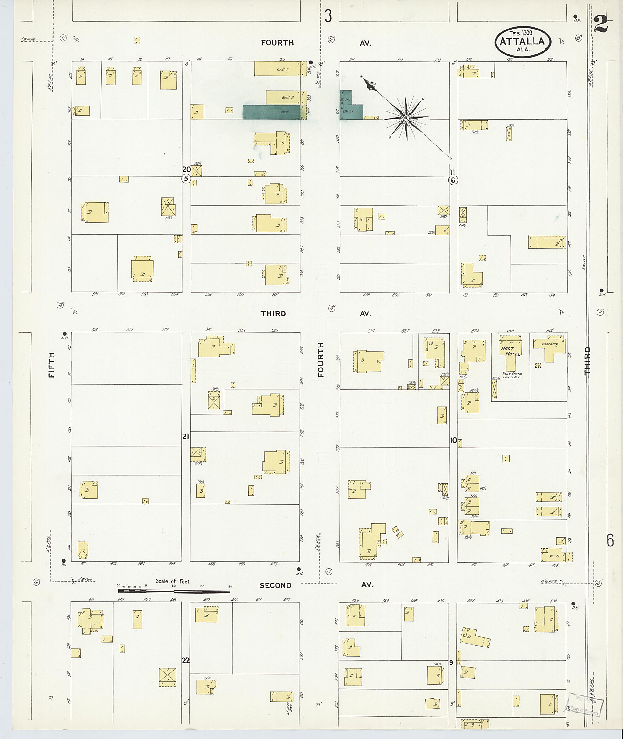 This old map of Attalla, Etowah County, Alabama was created by Sanborn Map Company in 1909