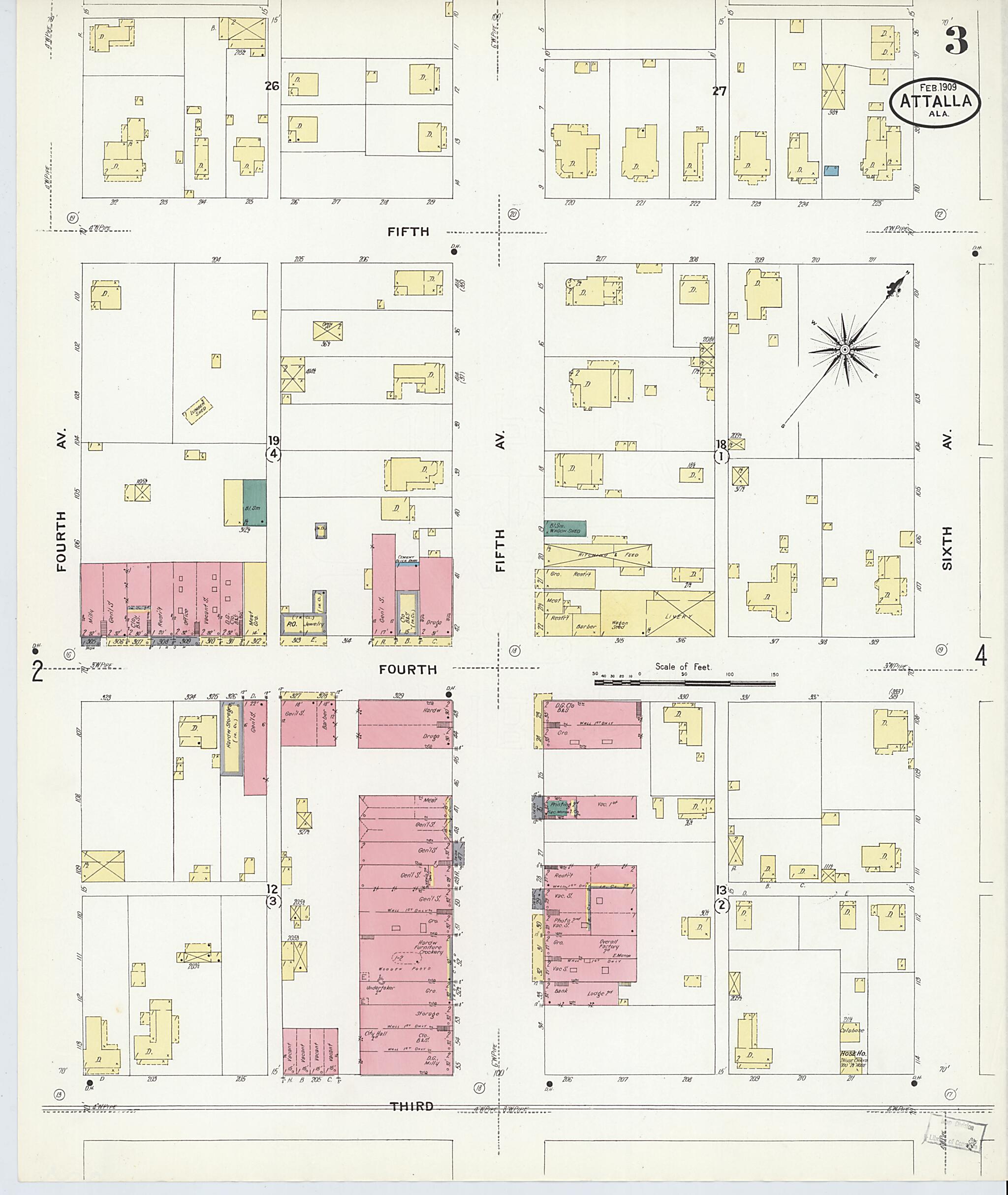 This old map of Attalla, Etowah County, Alabama was created by Sanborn Map Company in 1909