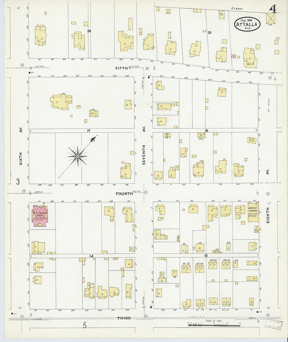 This old map of Attalla, Etowah County, Alabama was created by Sanborn Map Company in 1909