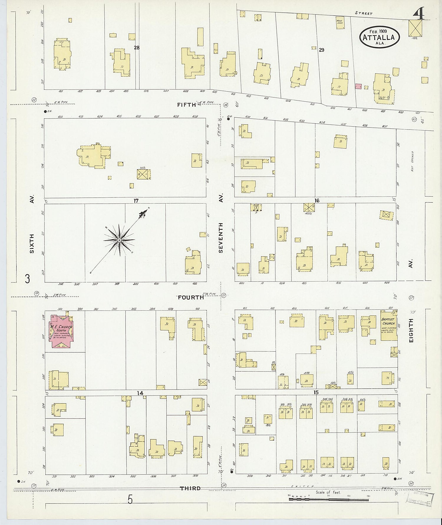 This old map of Attalla, Etowah County, Alabama was created by Sanborn Map Company in 1909