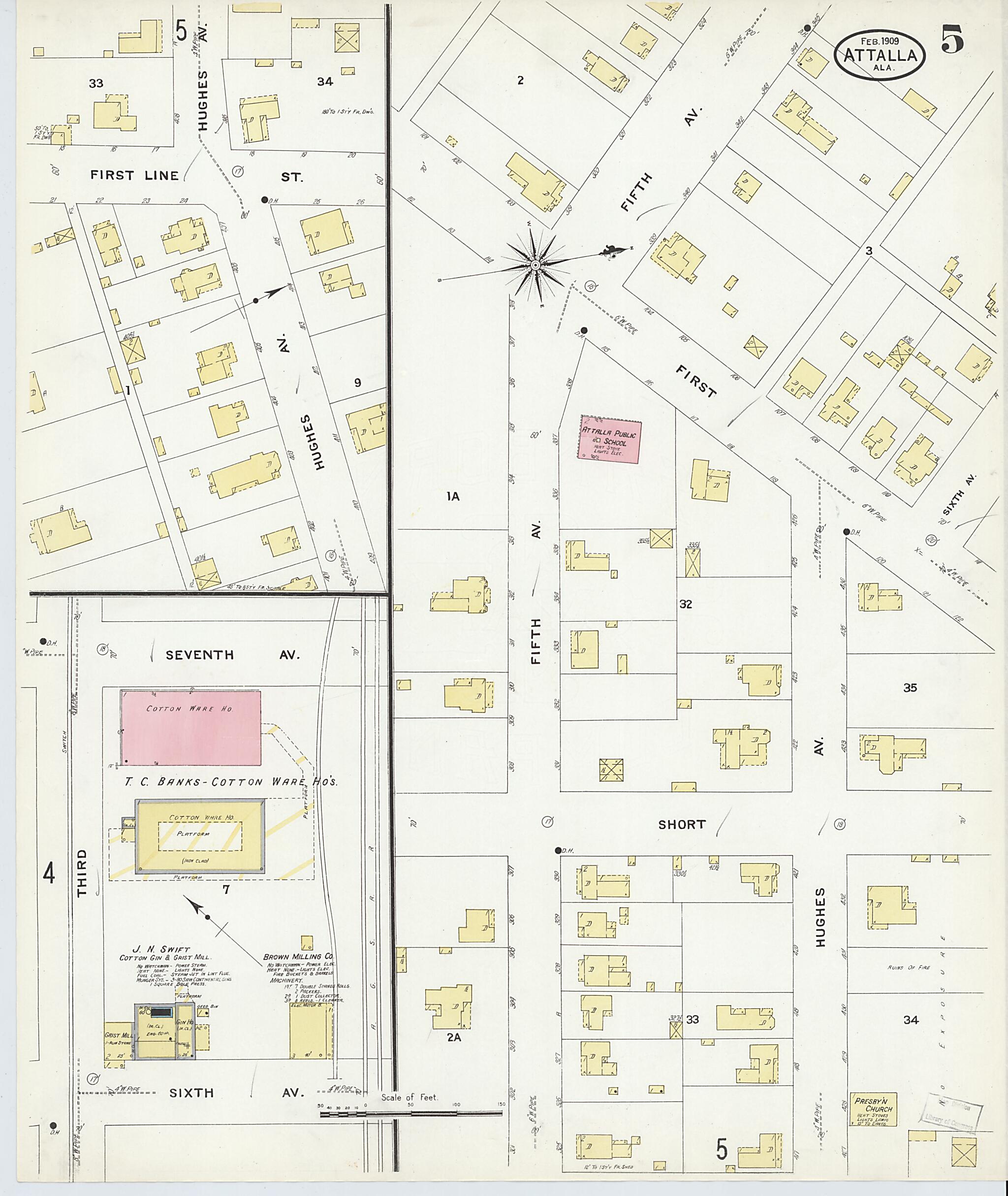 This old map of Attalla, Etowah County, Alabama was created by Sanborn Map Company in 1909