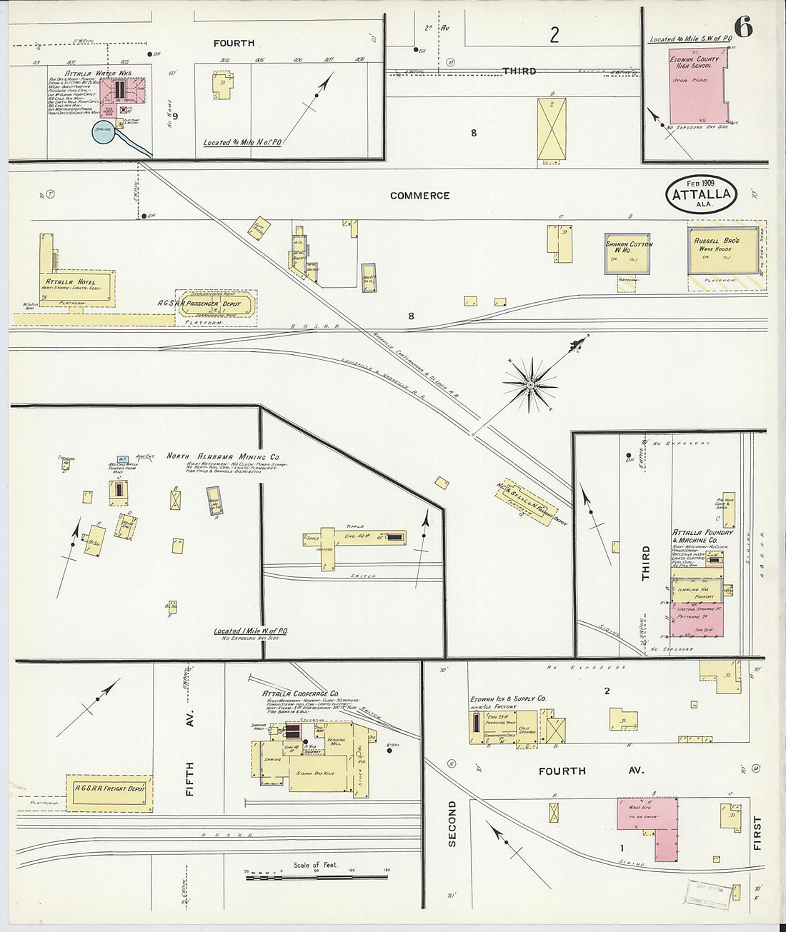 This old map of Attalla, Etowah County, Alabama was created by Sanborn Map Company in 1909