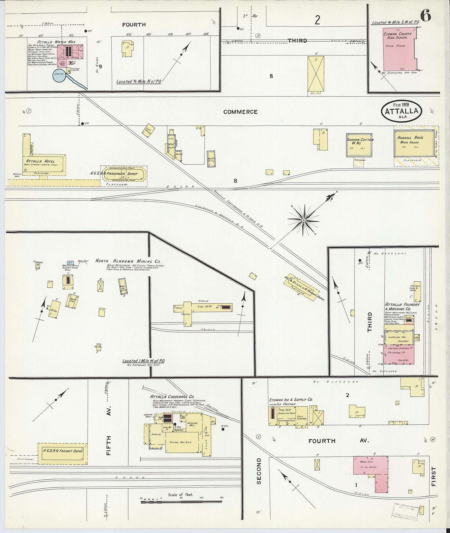 This old map of Attalla, Etowah County, Alabama was created by Sanborn Map Company in 1909