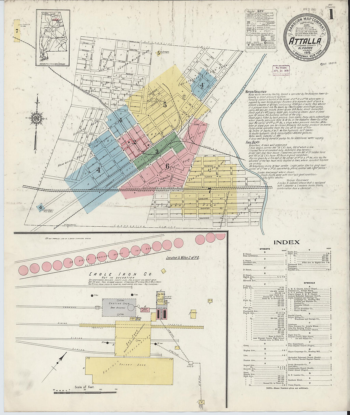Attalla, Etowah County, Alabama 1915 (Sheet 1 of 7) by Relic Map Company