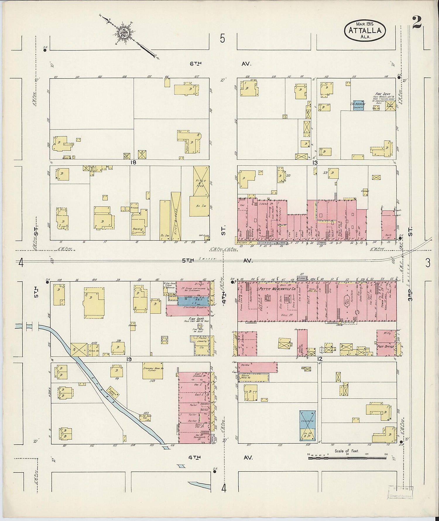 This old map of Attalla, Etowah County, Alabama was created by Sanborn Map Company in 1915