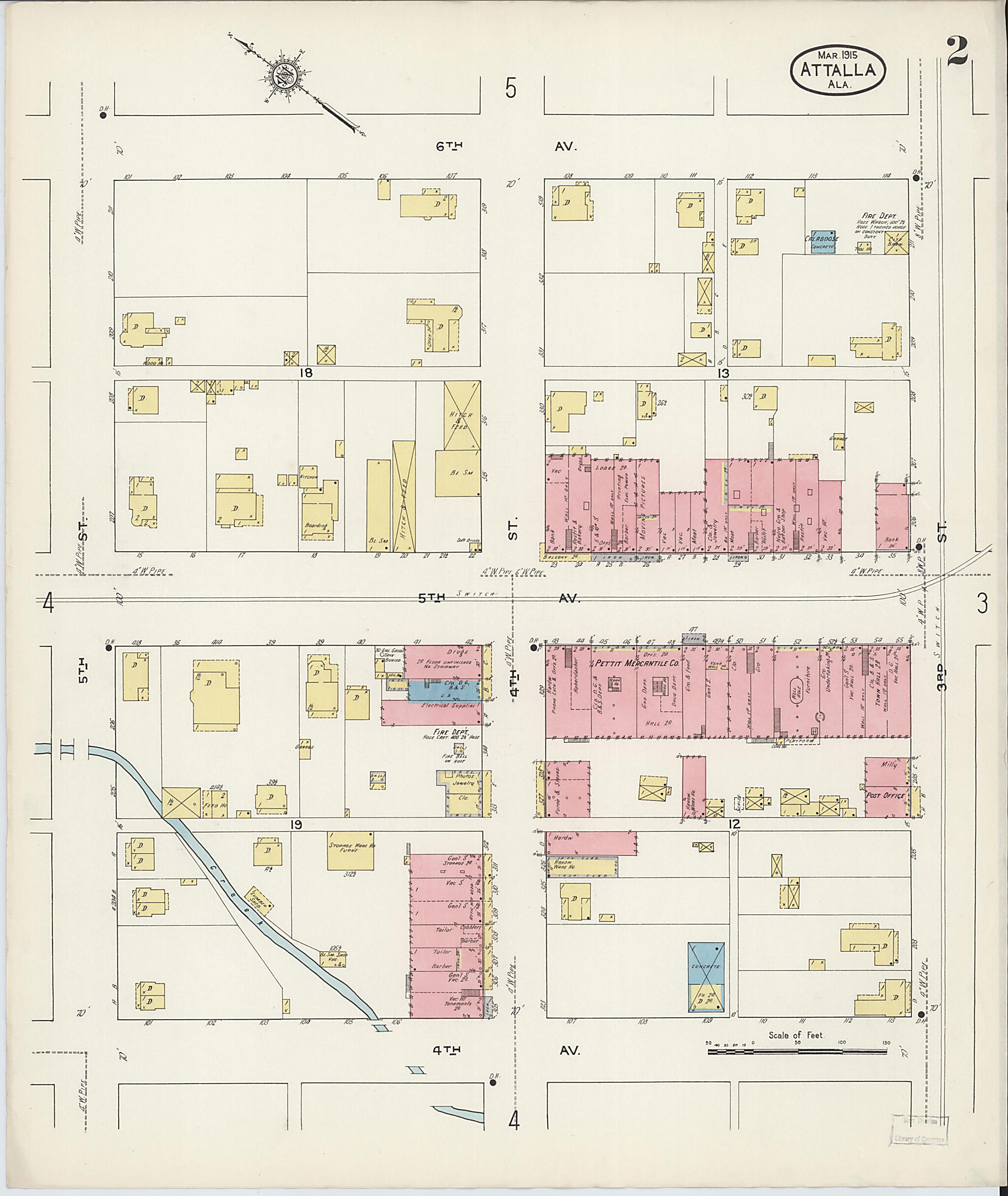 This old map of Attalla, Etowah County, Alabama was created by Sanborn Map Company in 1915