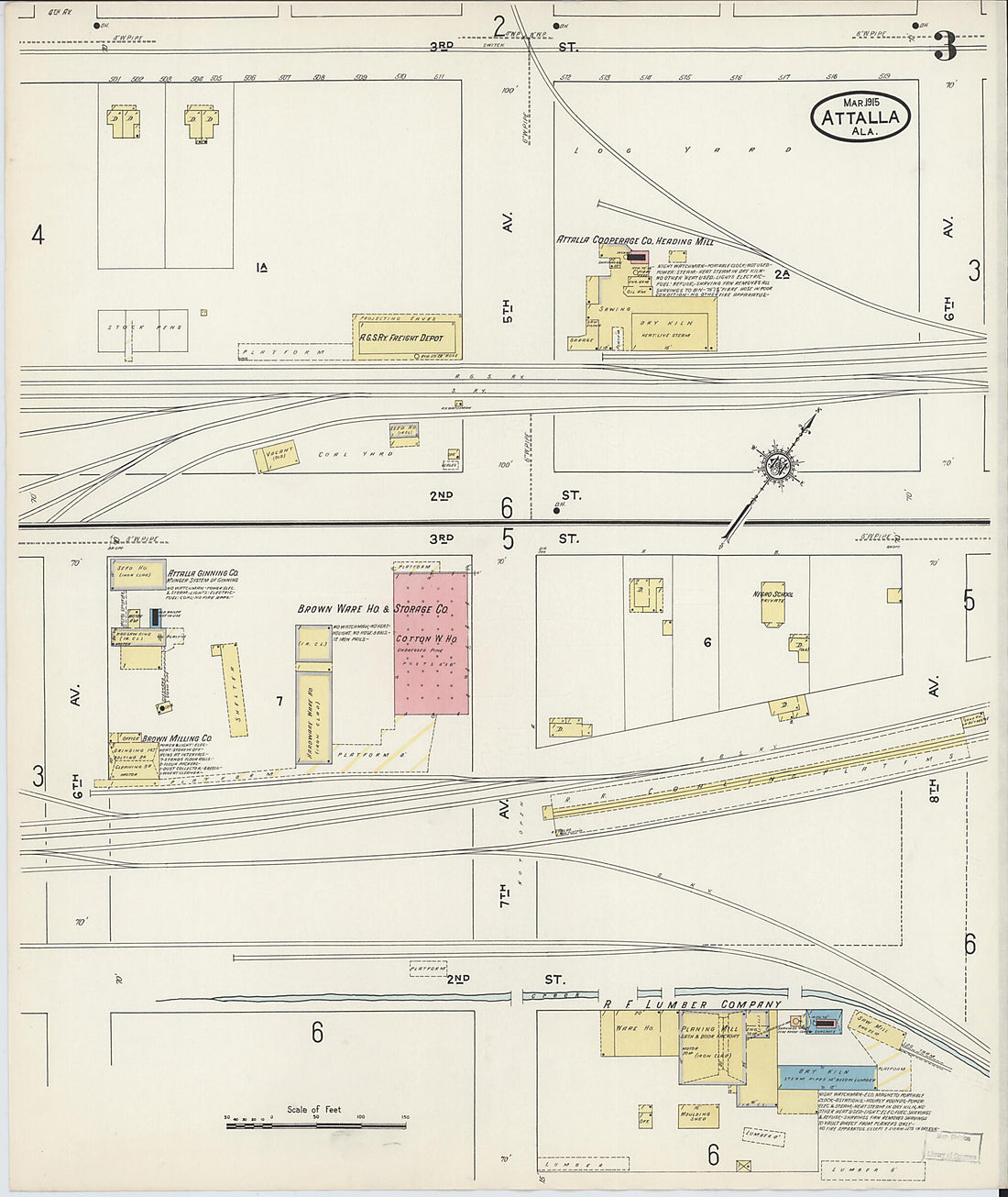 This old map of Attalla, Etowah County, Alabama was created by Sanborn Map Company in 1915